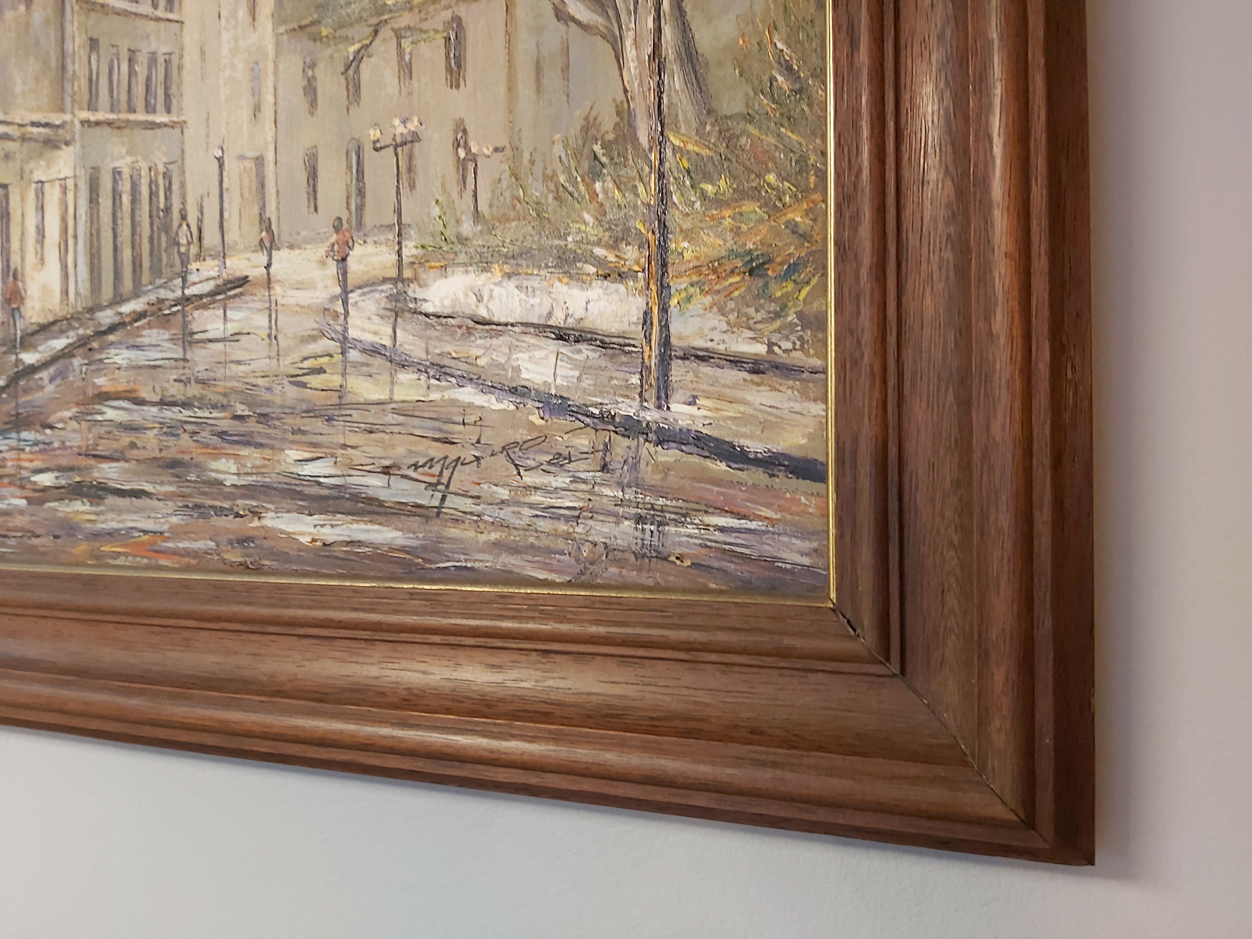 Quadro óleo sobre tela com paisagem urbana