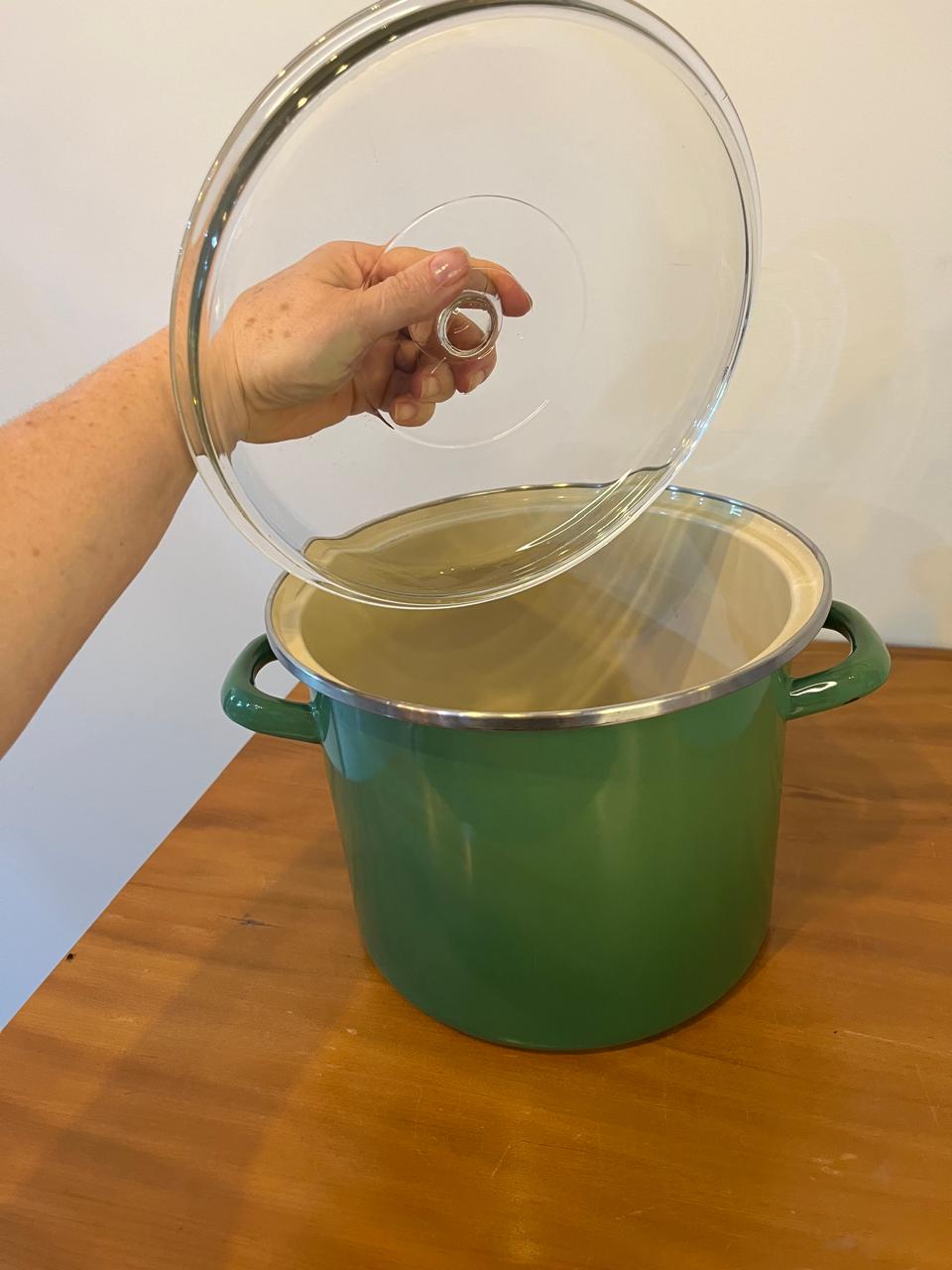 Panela Esmaltada Verde com Tampa de Vidro