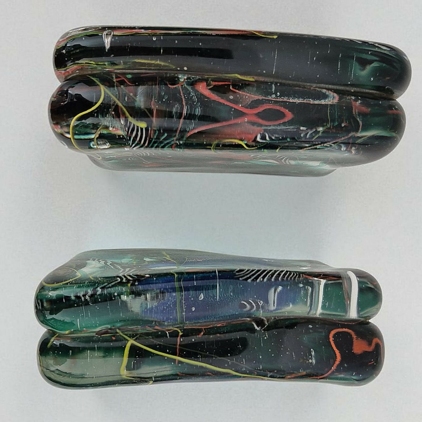 Par de raríssimas esculturas ´´ Aquário`` em bloco vidro artístico Murano,