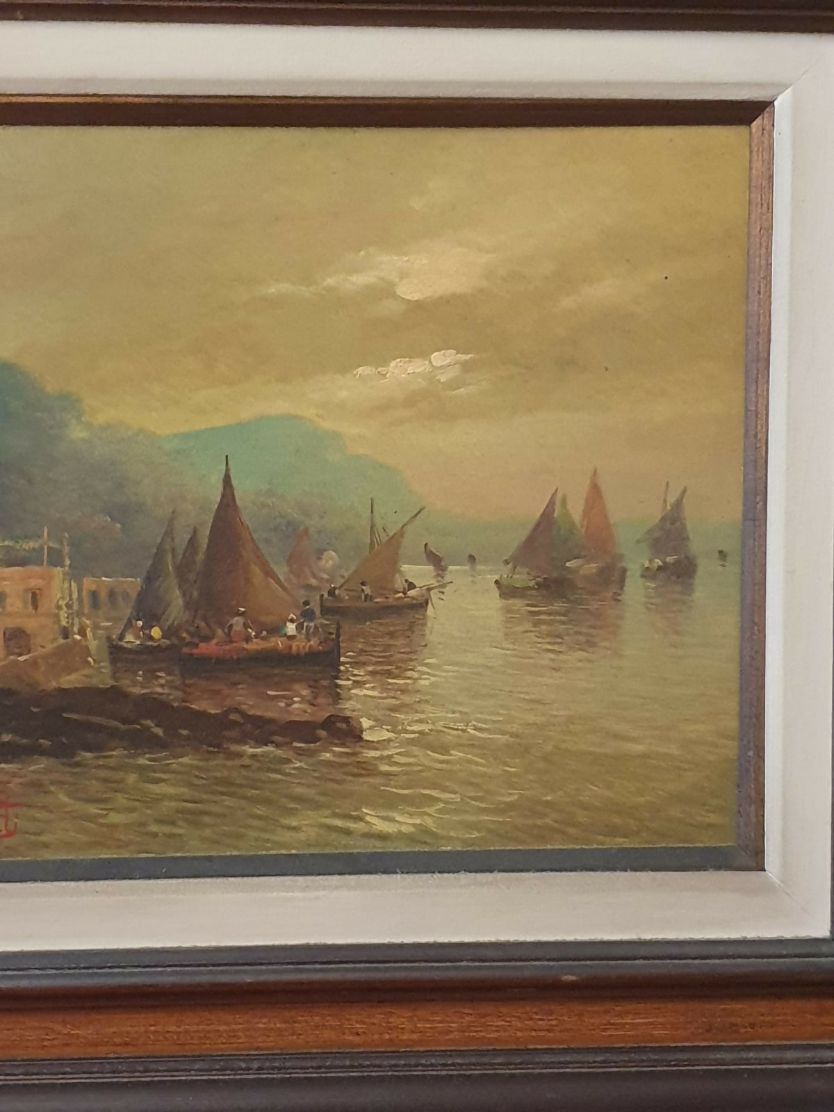 Quadro, pintura a óleo sobre madeira " Villaggio di Pescatori" de Sandro Moretti. Pintura linda e impecável!