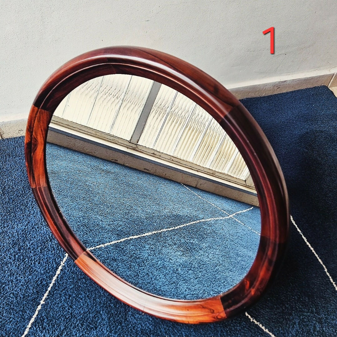 ESPELHOS REDONDOS ANOS 50/60 EM JACARANDÁ E NOGUEIRA (VALOR UNITÁRIO)