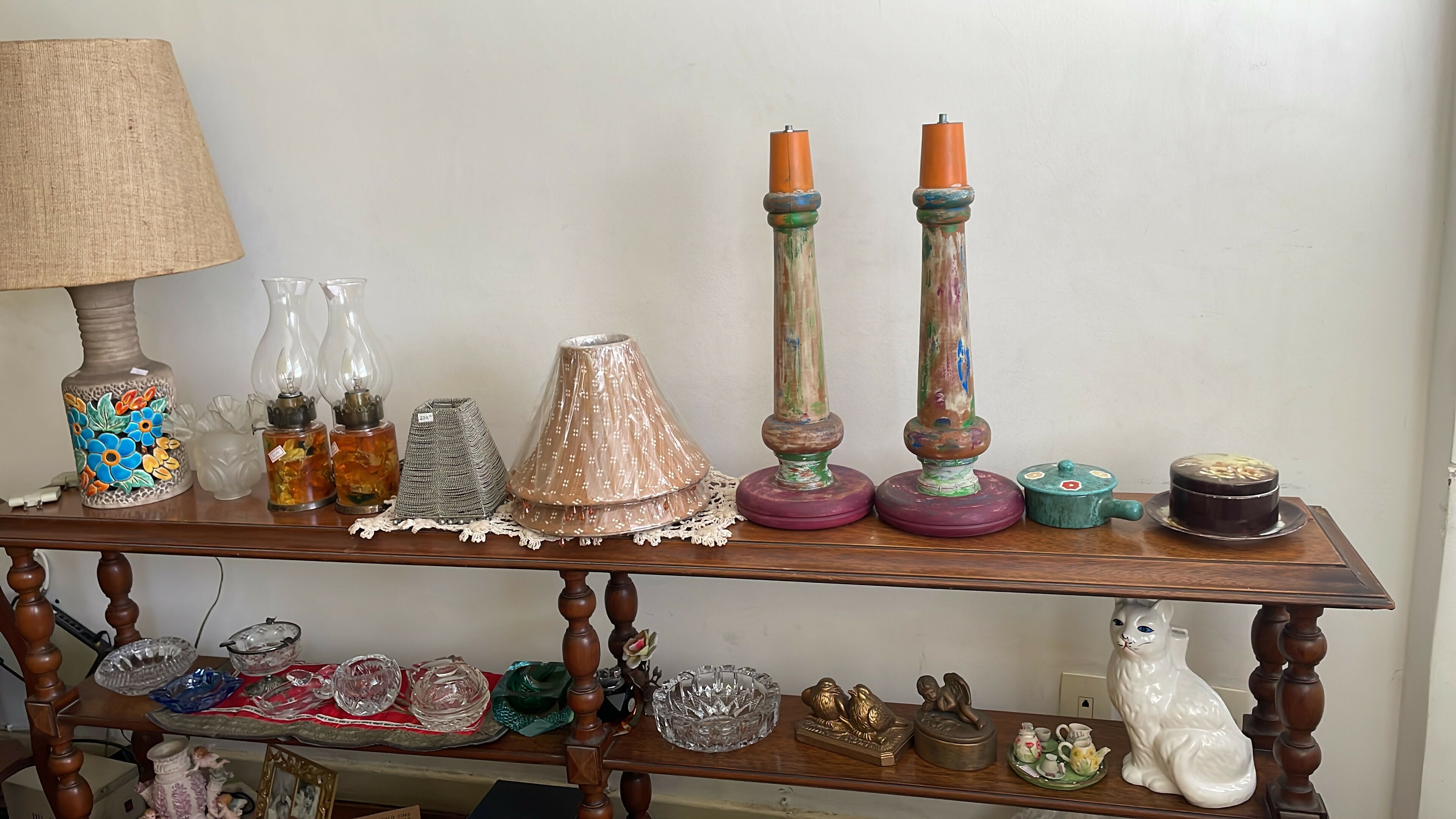 Par de base para abajur em madeira com pintura