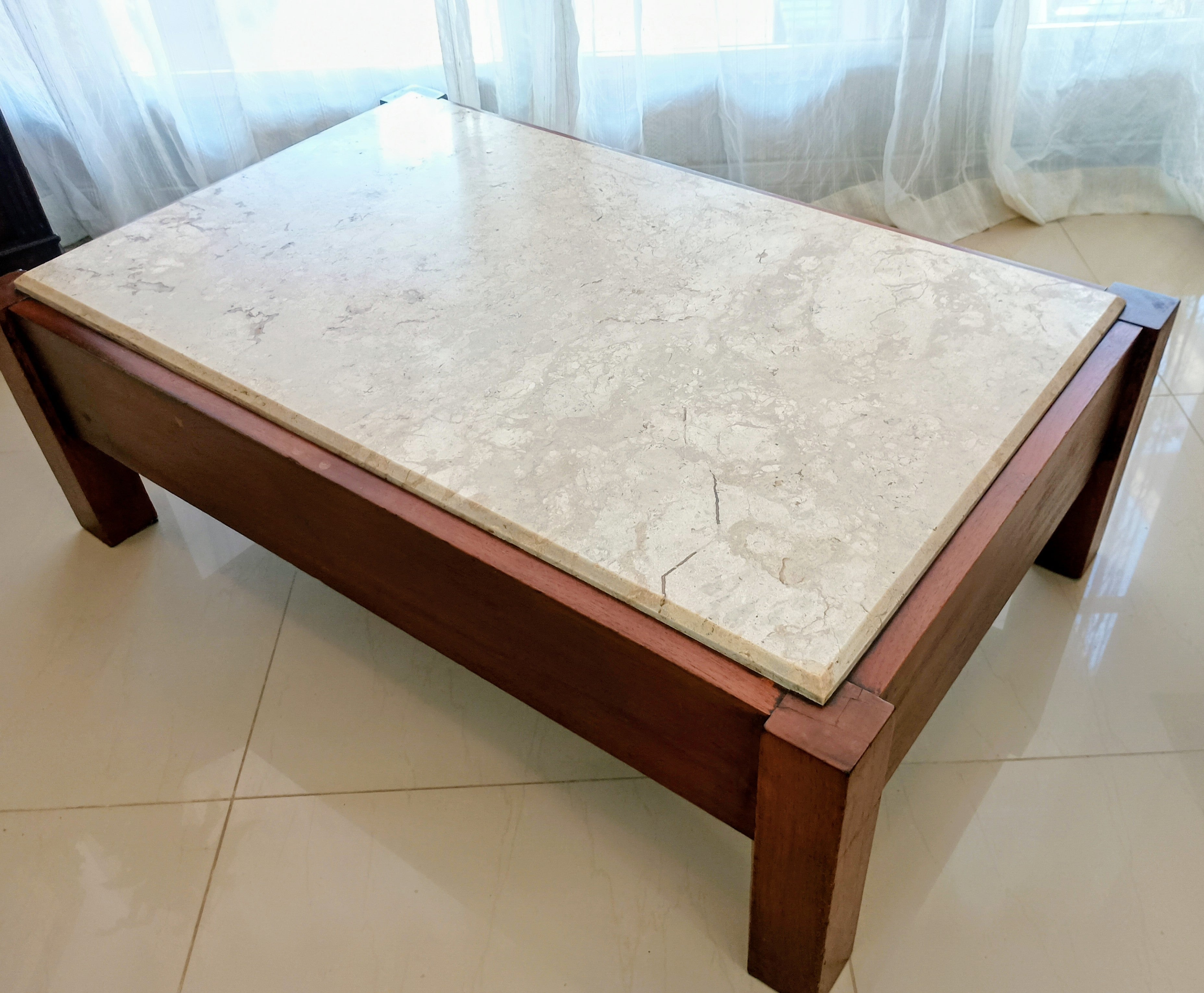 MESA DE CENTRO VINTAGE RETANGULAR | MADEIRA MACIÇA &amp; PEDRA NATURAL