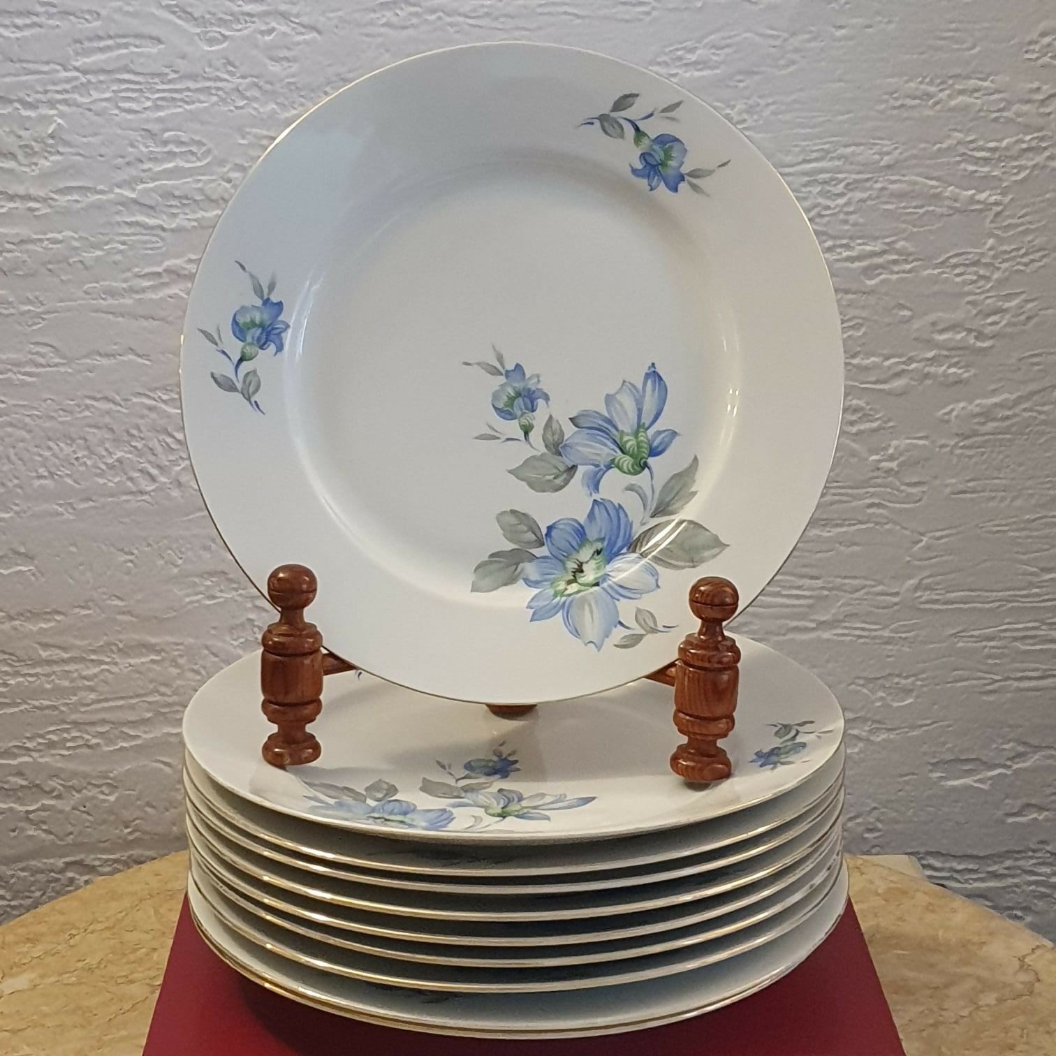 Conjunto de 9 pratos rasos em porcelana tcheca antiga MZ. Ótimo estado!