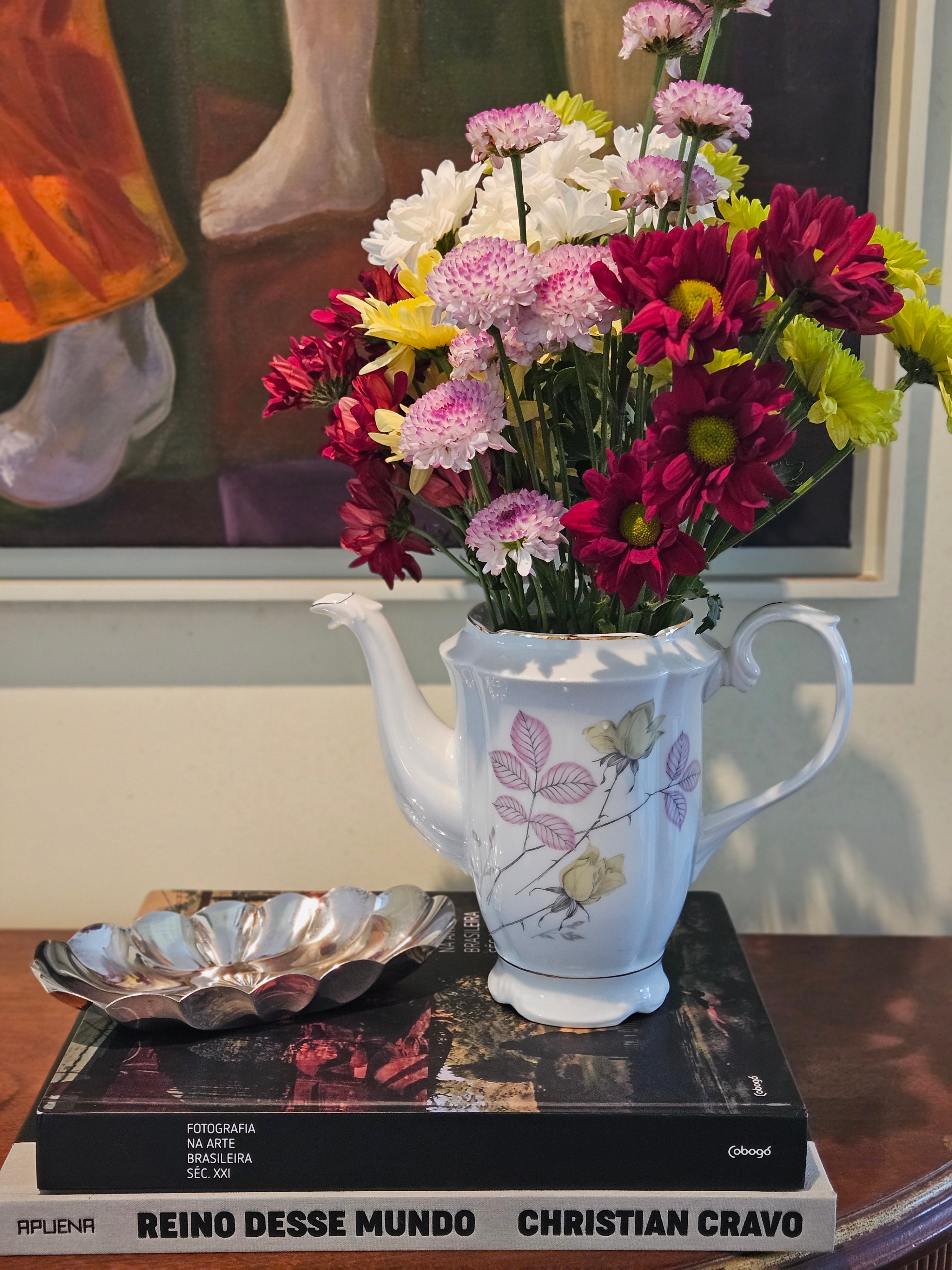 Vaso Bule  Porcelana Real Floral Sem Tampa