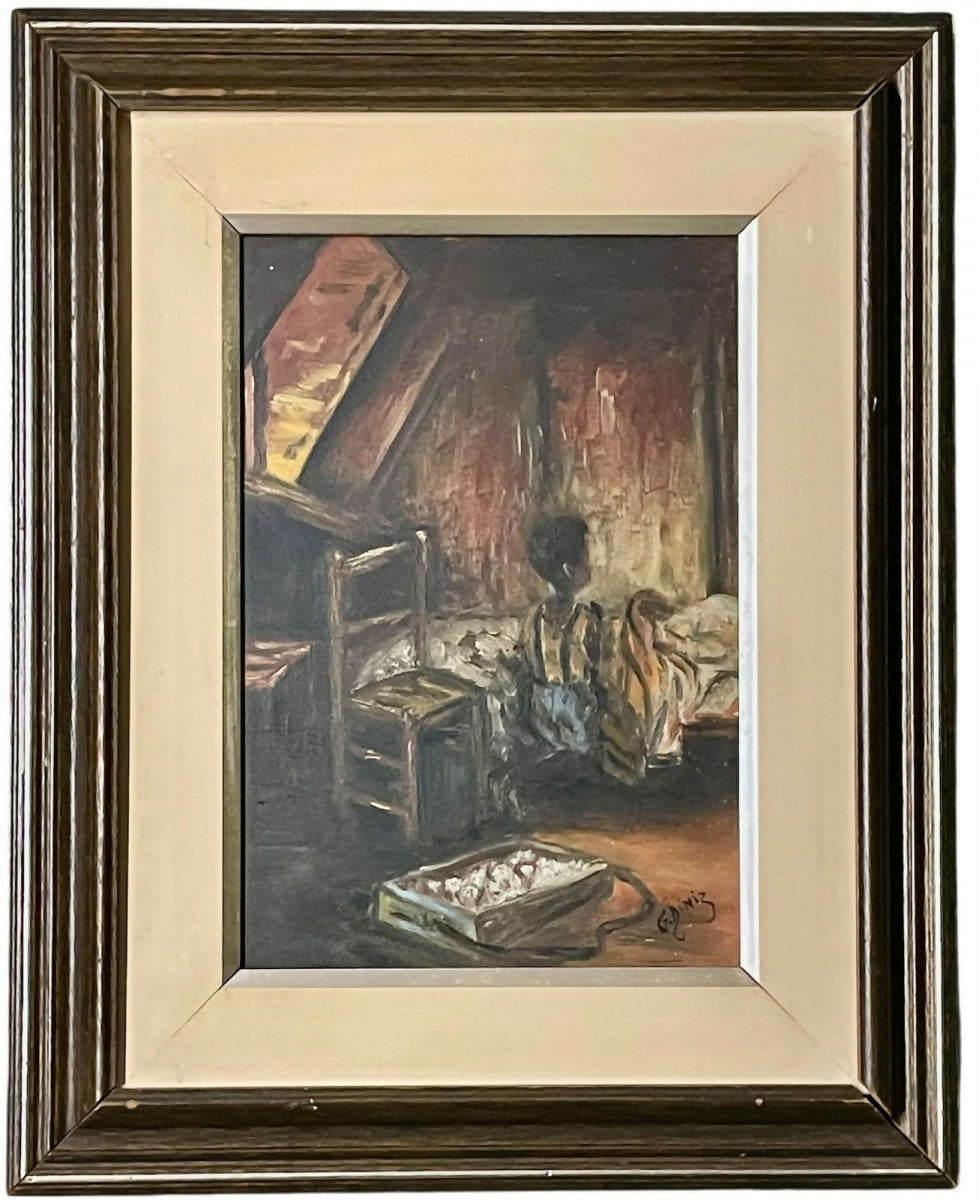 Quadro Pintura Original — Menino em Oração | Técnica Mista sobre Madeira