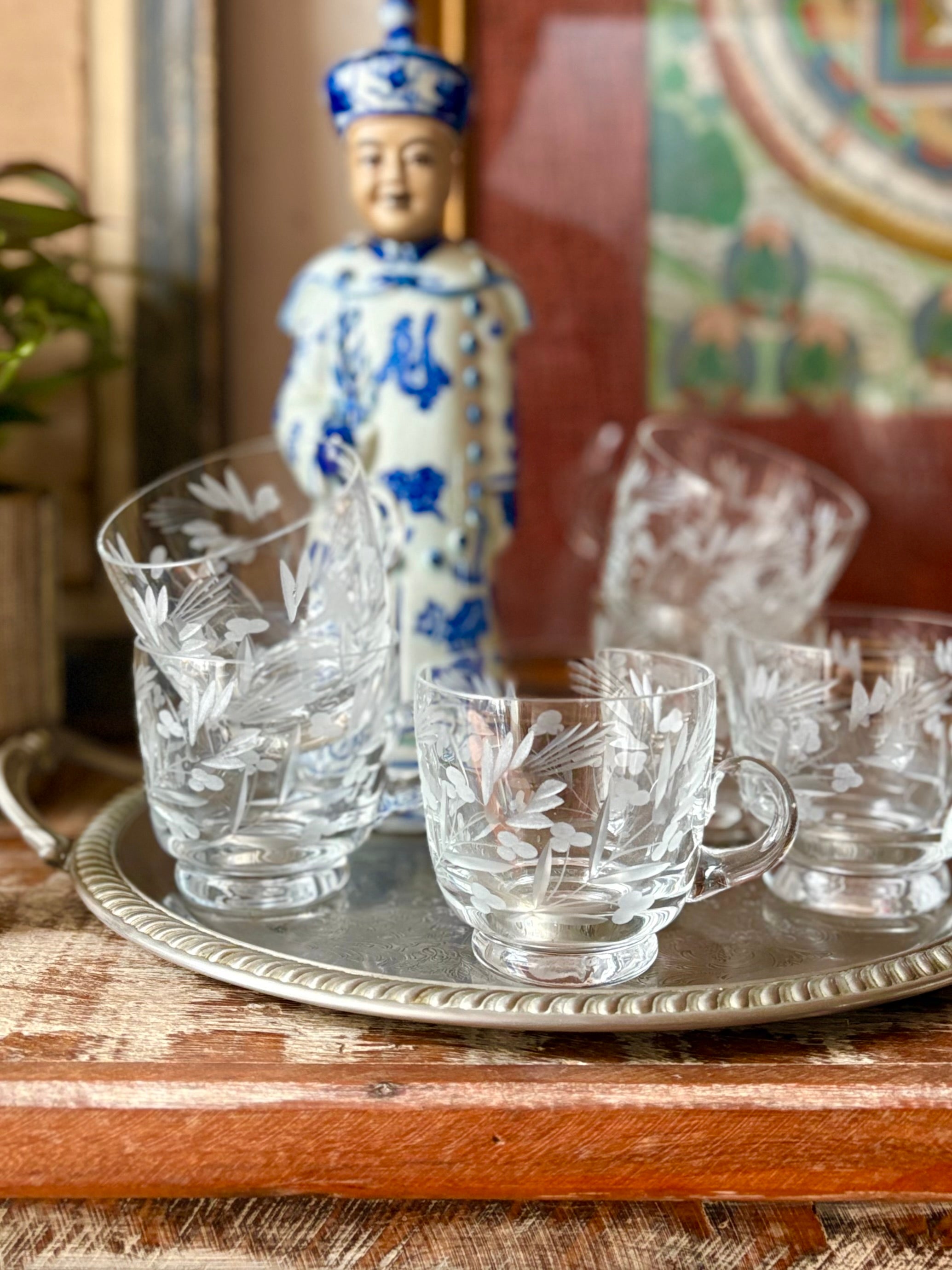 Conjunto 6 xícaras de cristal para ponche ou chá