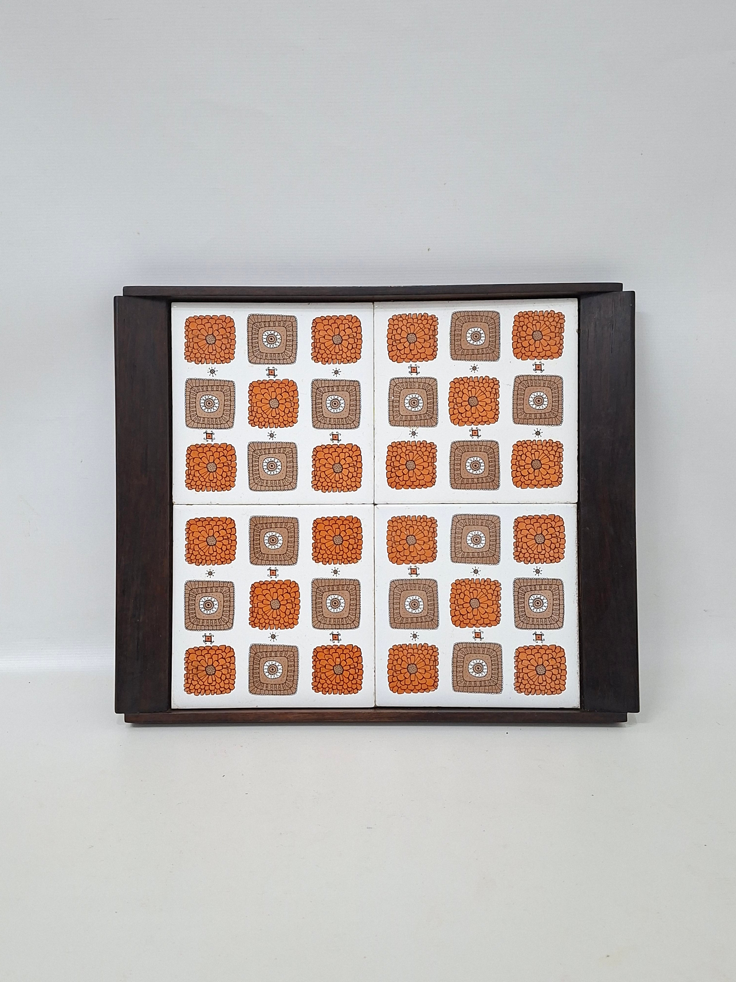 Bandeja Quadrada Antiga em Imbuía com Azulejos