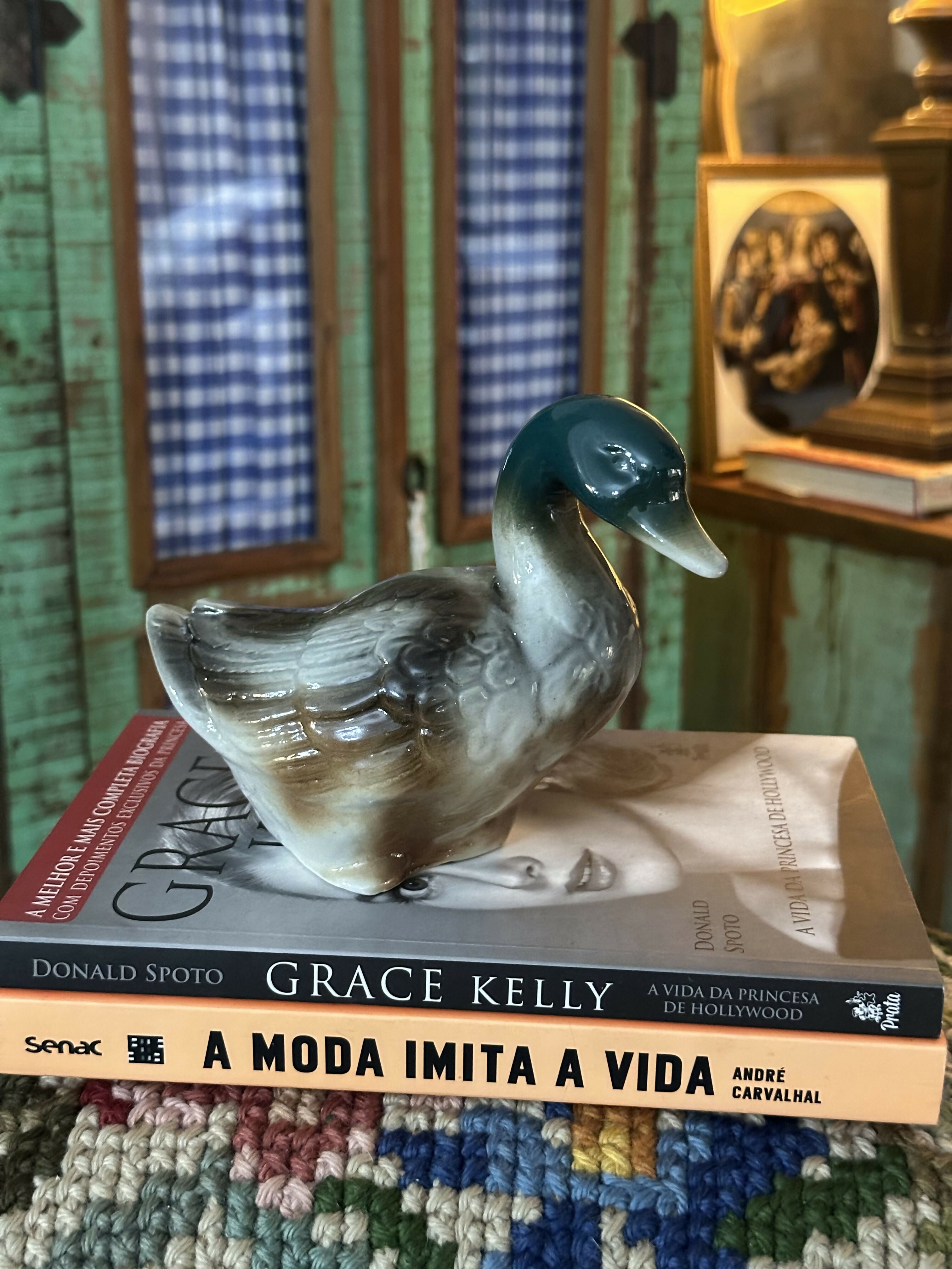 Vintage Estátua de pato Mallard em porcelana vitrificada