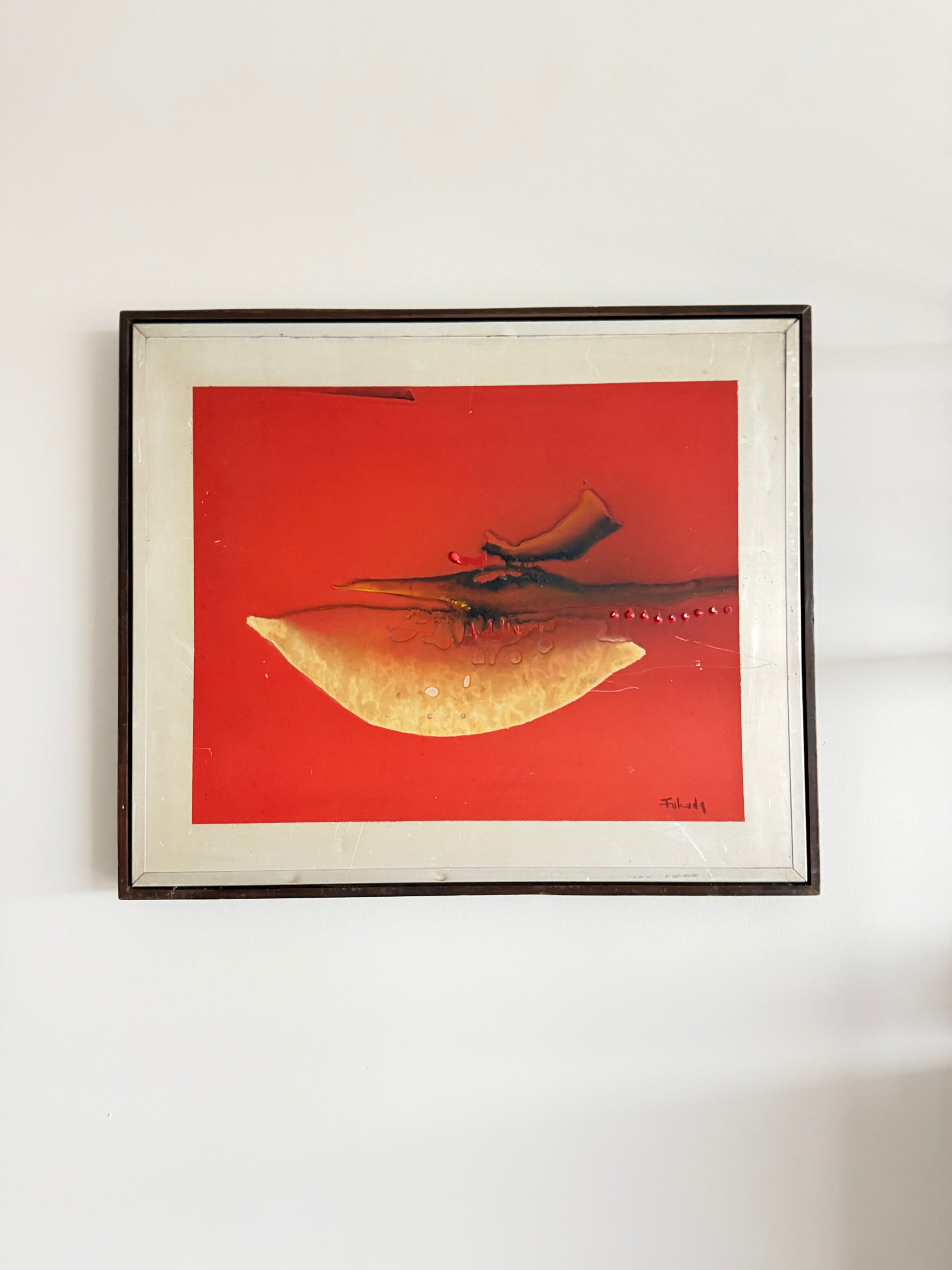 Quadro Kenj Fukuda composição em óleo sobre madeira 