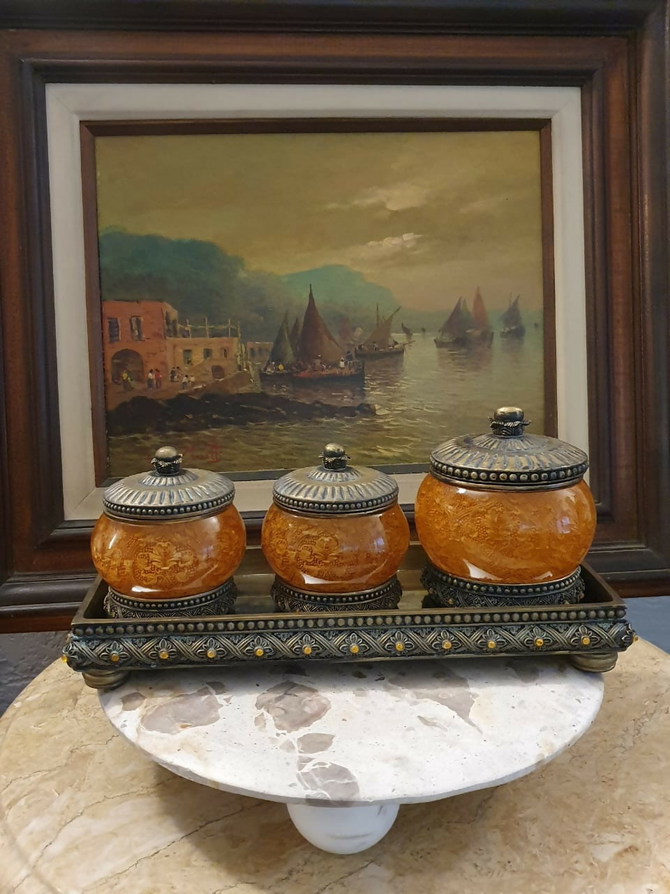 Maravilhoso conjunto italiano para servir frutas secas, Santini. Incrível!