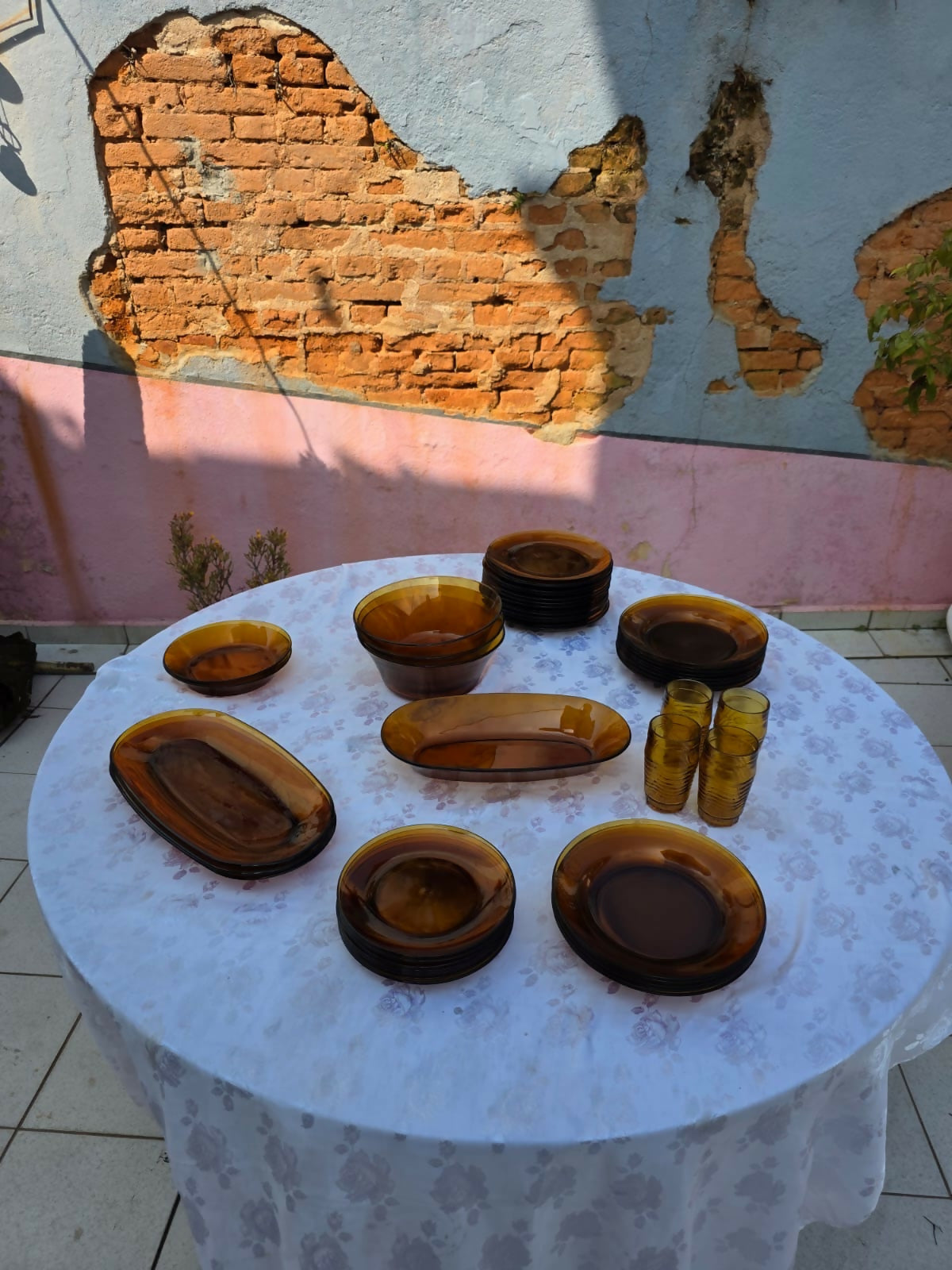 Conjunto ambar com alto relevo Duralex