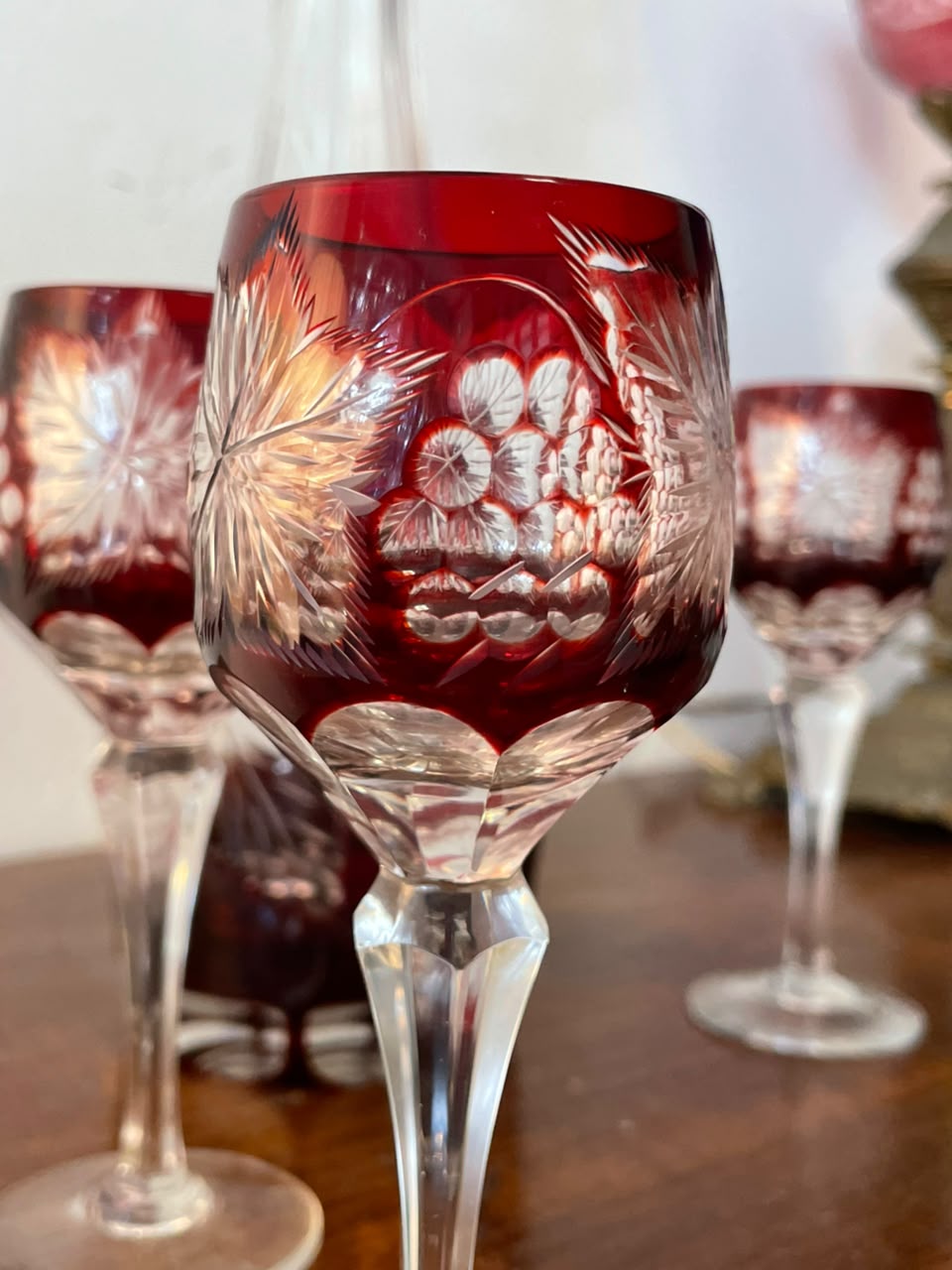 Conjunto Licoreira e 4 taças cristal double rubi