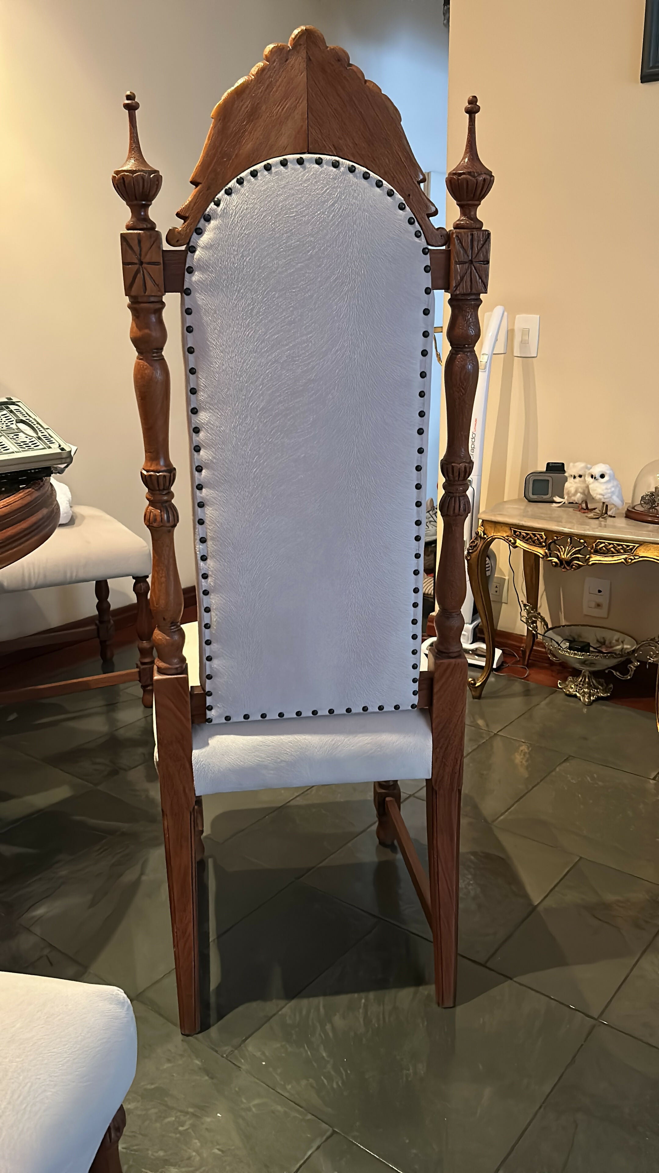 Mesa Jantar Redonda Madeira e Vidro com 6 cadeiras