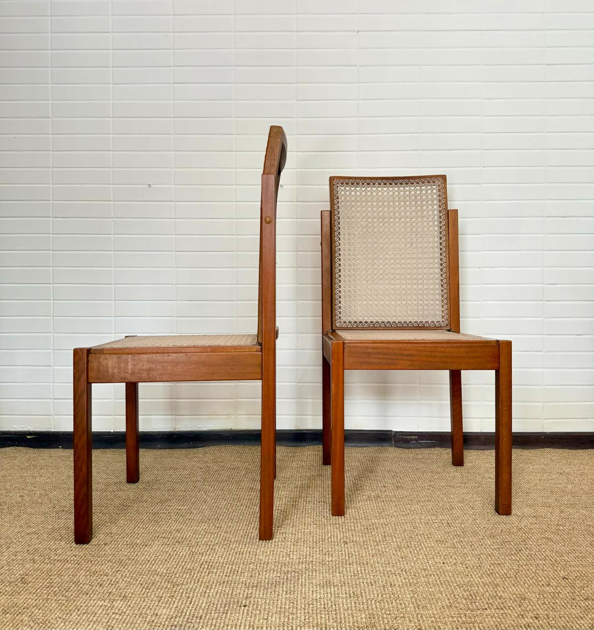 Trio cadeiras vintage Barzenski em palhinha