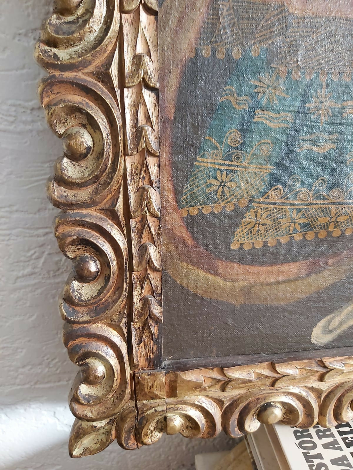 Quadro pintura, óleo sobre tela, representando São Miguel Arcanjo, escola Cusquenha.