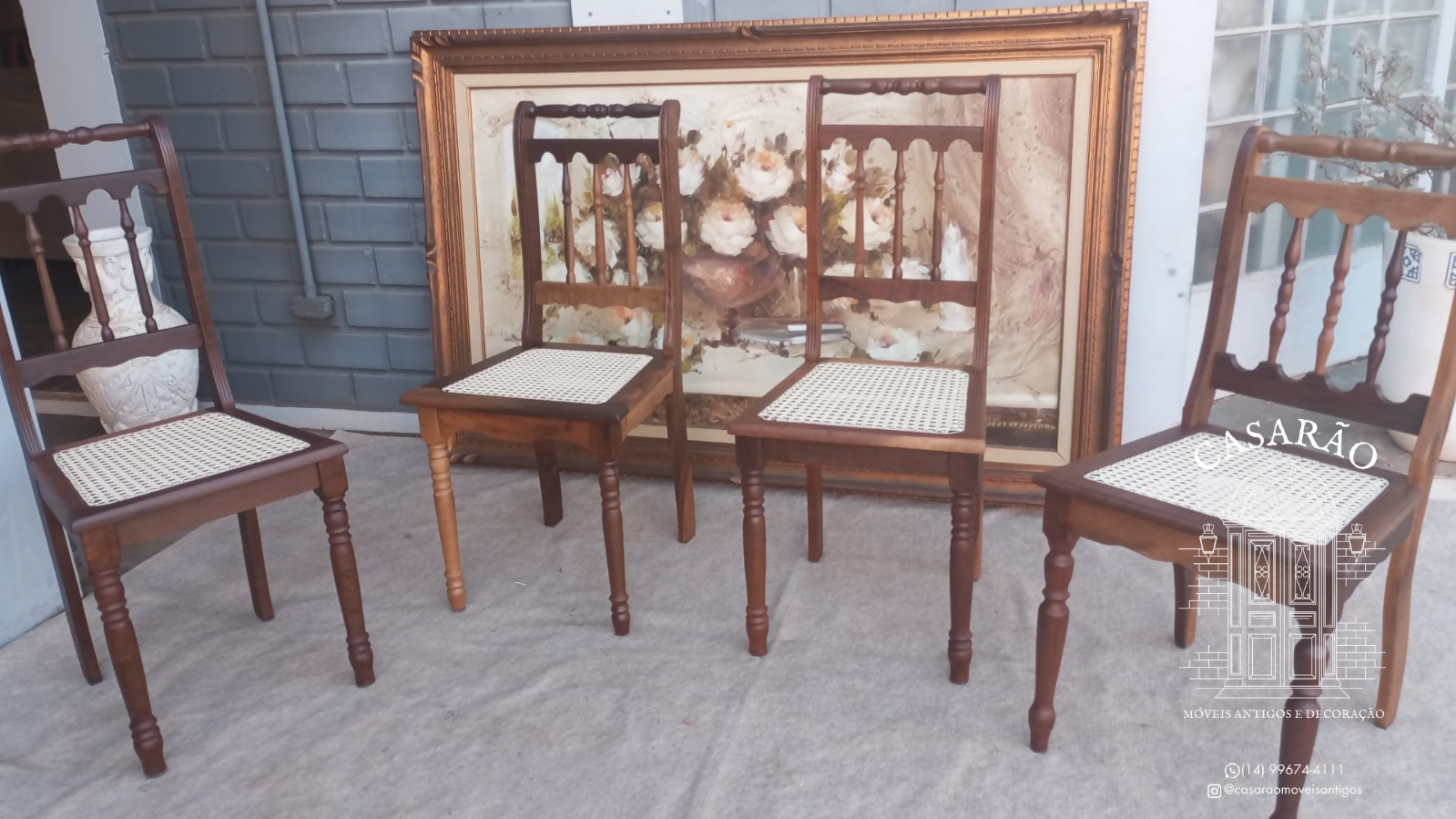 CONJUNTO CADEIRAS COLONIAL PALHINHA EM MADEIRA IMBUIA (RESTAURADAS)