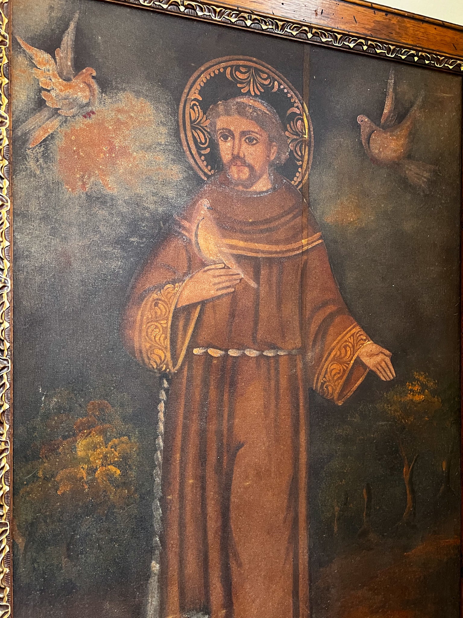 Quadro Pintura Antiga – São Francisco de Assis (Óleo sobre Tecido)