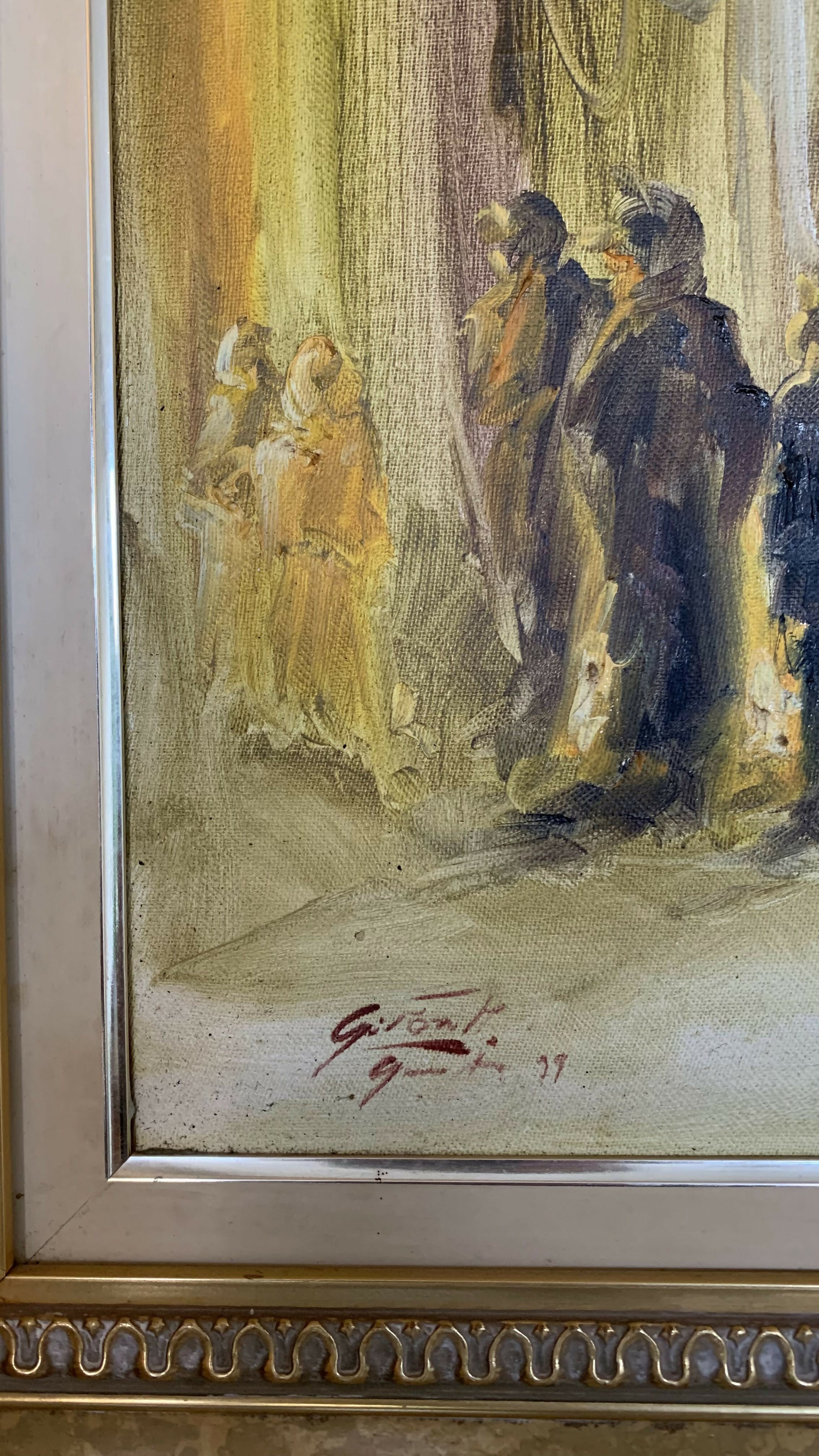 Quadro Óleo sobre tela Antigo – Cena Histórica Cerimonial