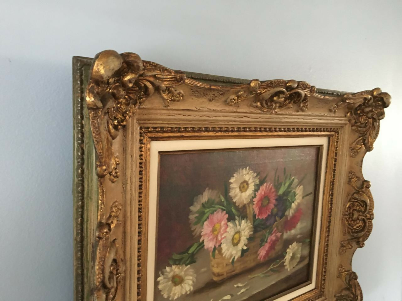 Quadro, óleo sobre tela, do pintor Guido Vergani chamada Vaso com Flores, com selo da antiga Galeria 7 de Abril