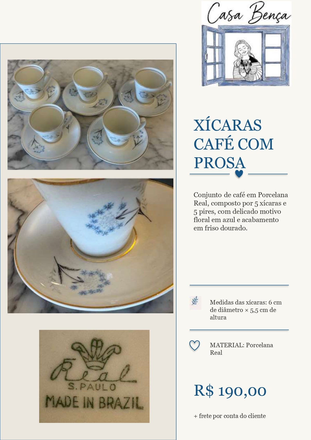 Xícaras porcelana real - Xícaras "Café com Prosa"