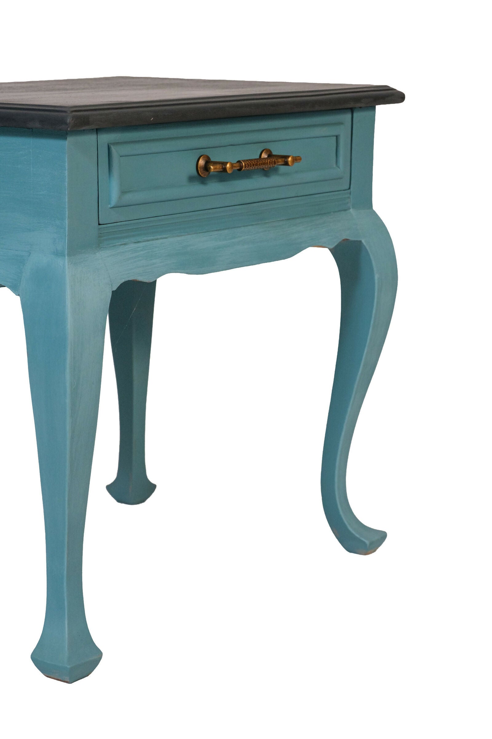 Mesa Lateral restaurada azul e preta - madeira maciça
