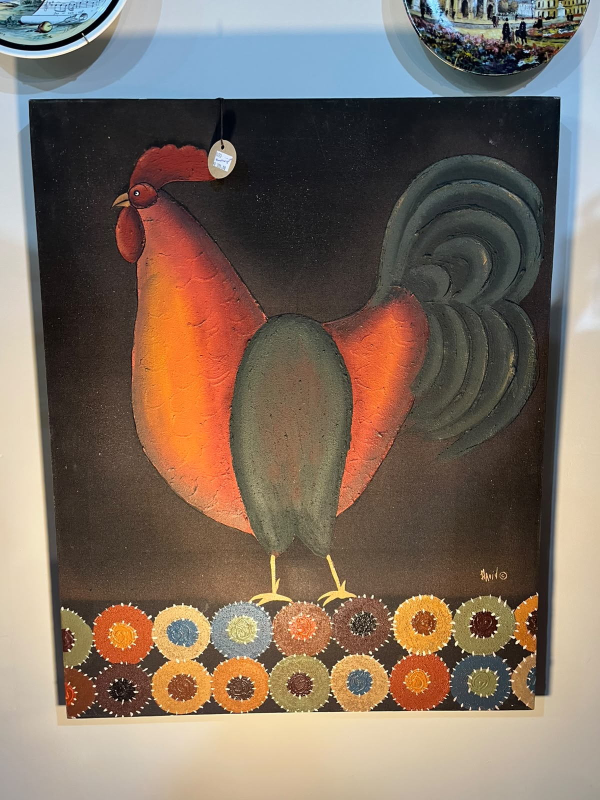 Quadro Decorativo Galo em Pintura Texturizada sobre Tela – 58,5 x 73 cm