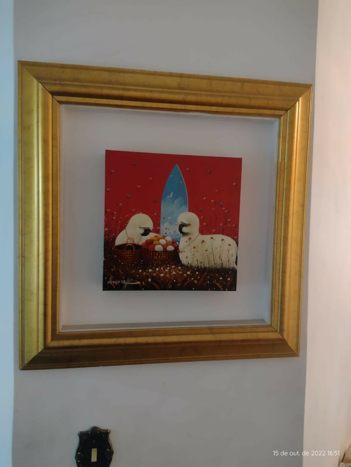 Quadro "A Amizade" de Amorelli (Ovelha Fundo Vermelho)