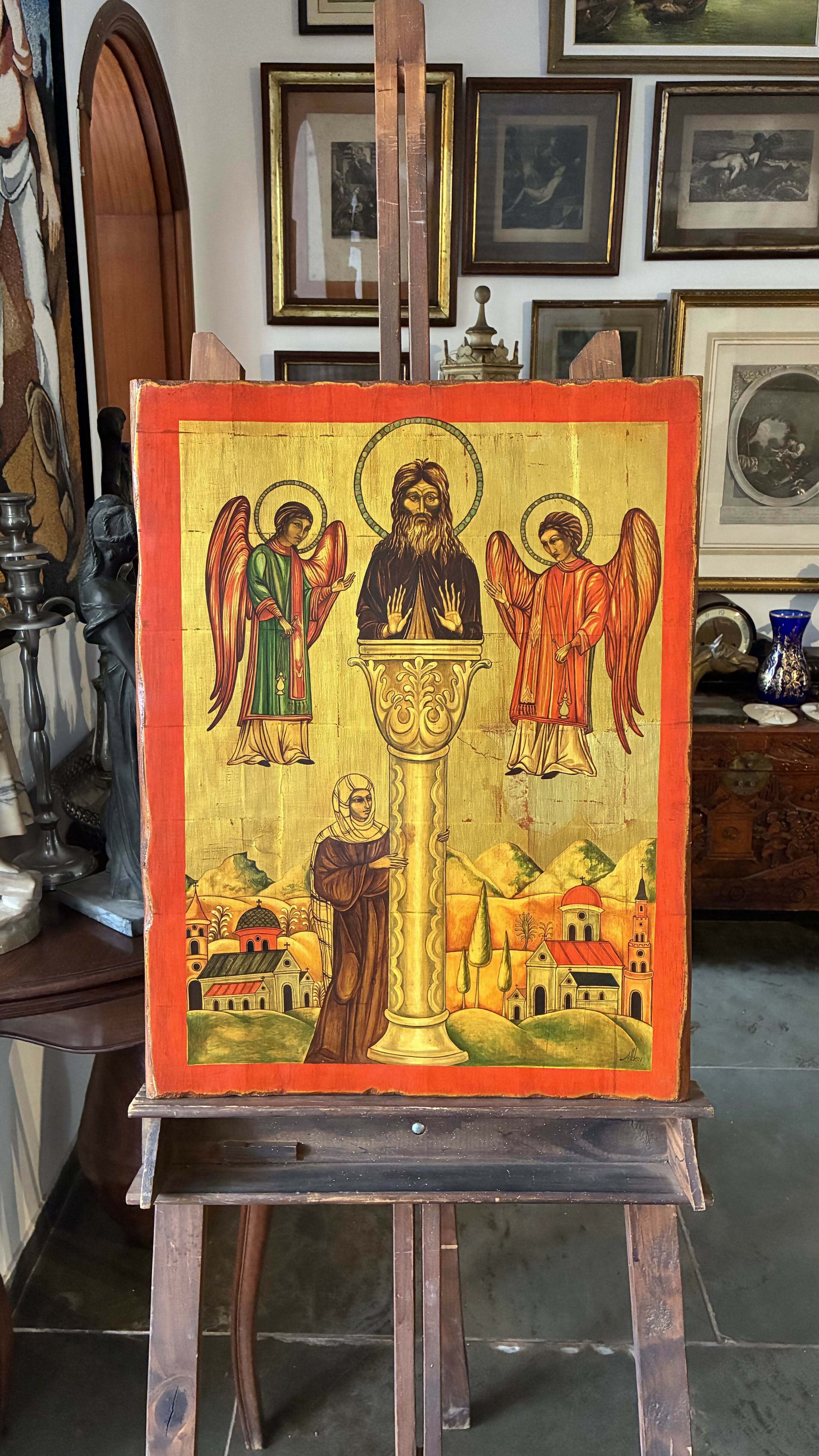 Imagem Sacra Bizantina Pintada em Madeira