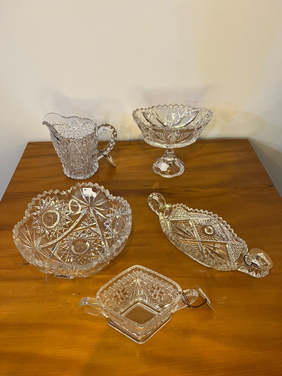 Conjunto de 5 Peças em Vidro Transparente Trabalhado – Estilo Clássico
