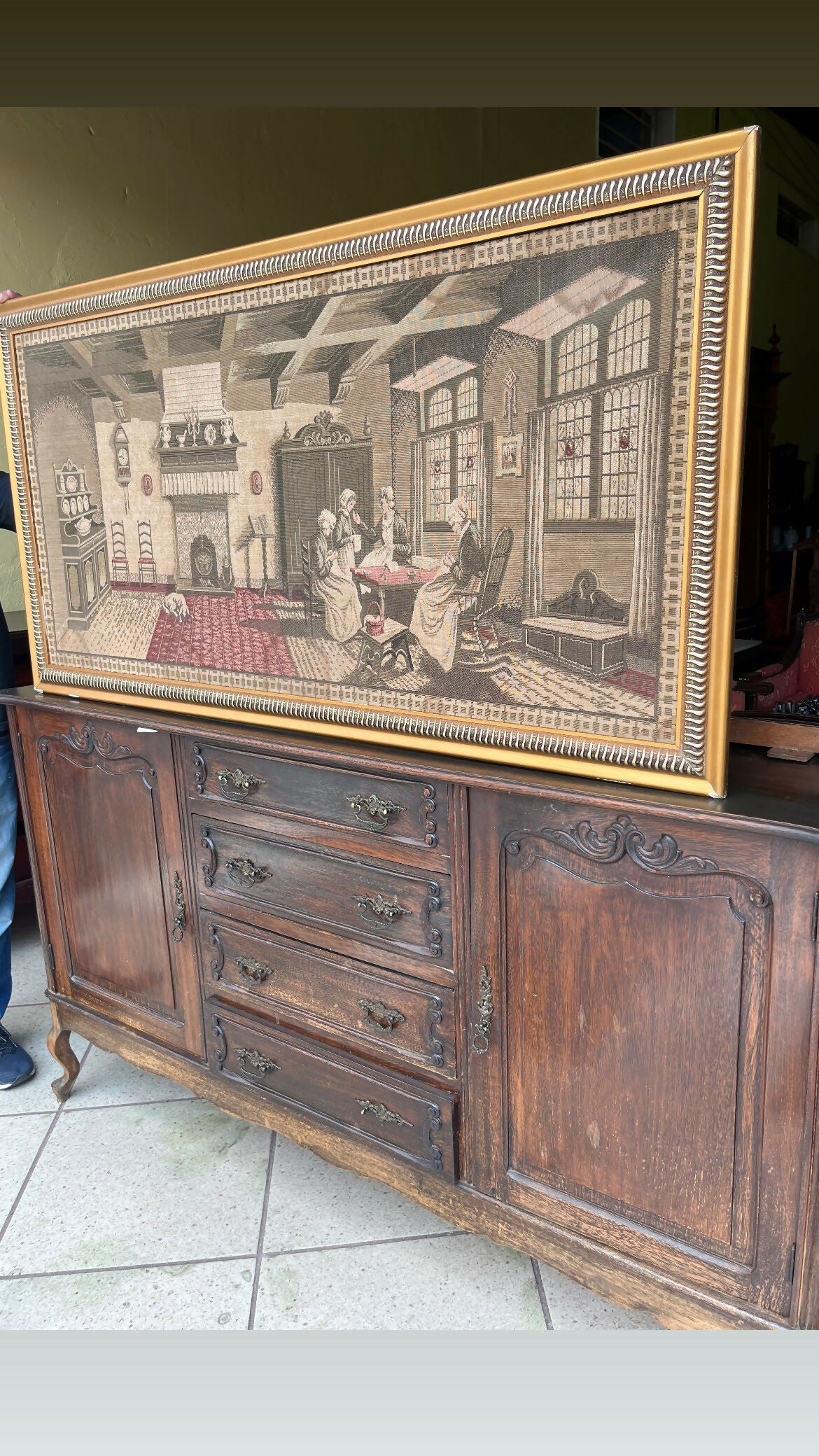 QUADRO GRANDE ANTIGO FABRICADO EM TECIDO