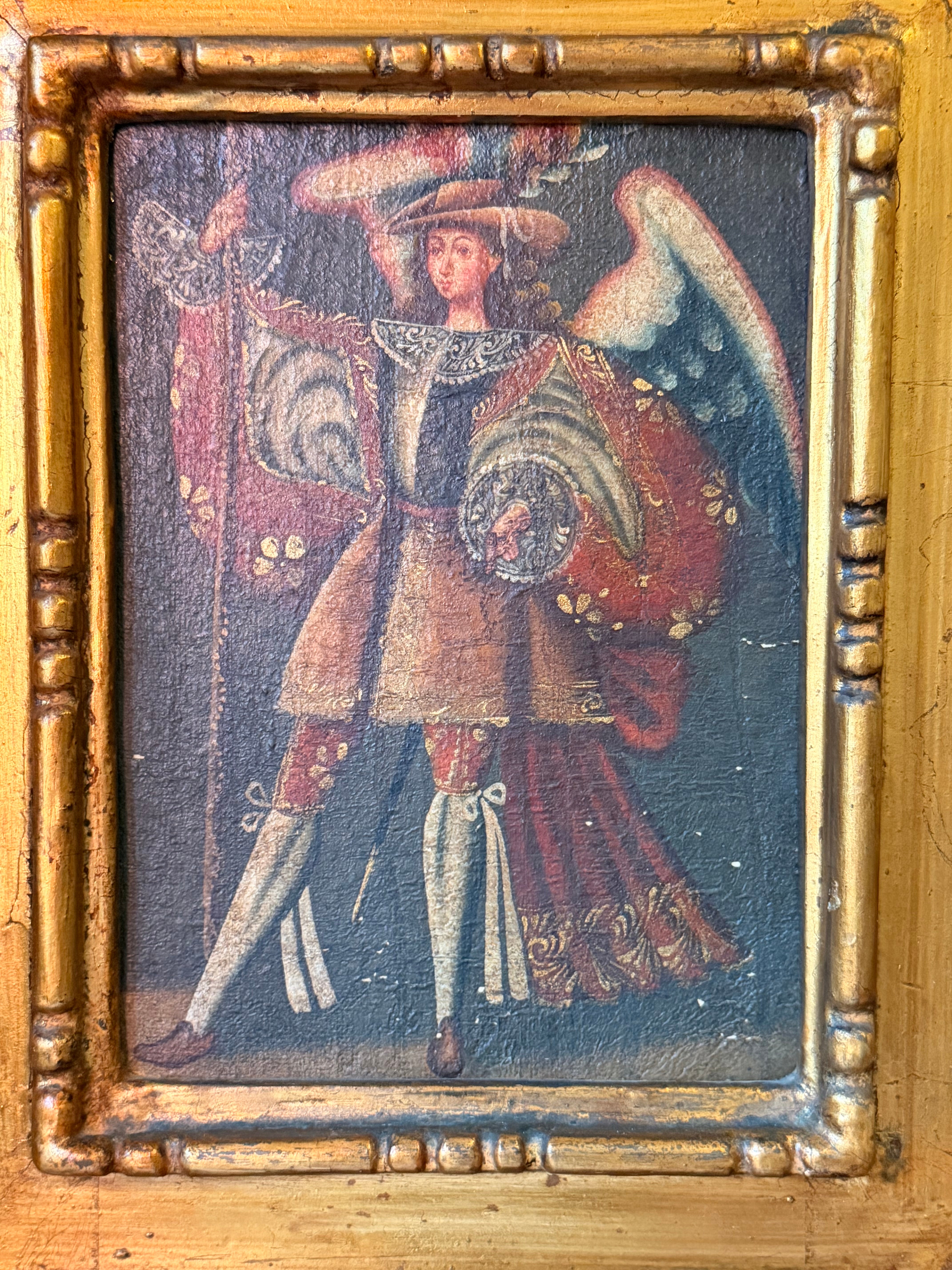 Quadro São Miguel Arcanjo em moldura dourada 