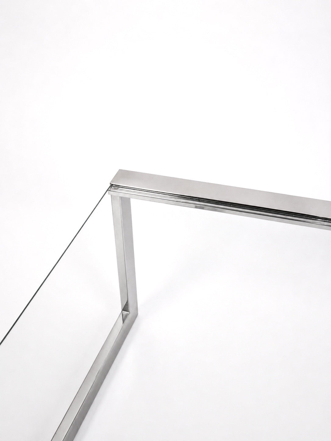 Grande Mesa de centro retangular Breton vintage com tampo em vidro e estrutura em metal prateado