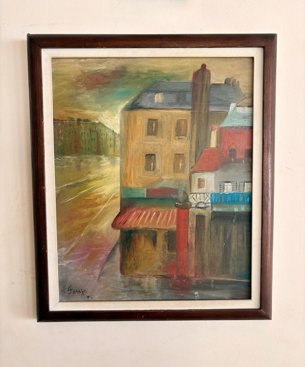 Óleo sobre tela retratando cena urbana