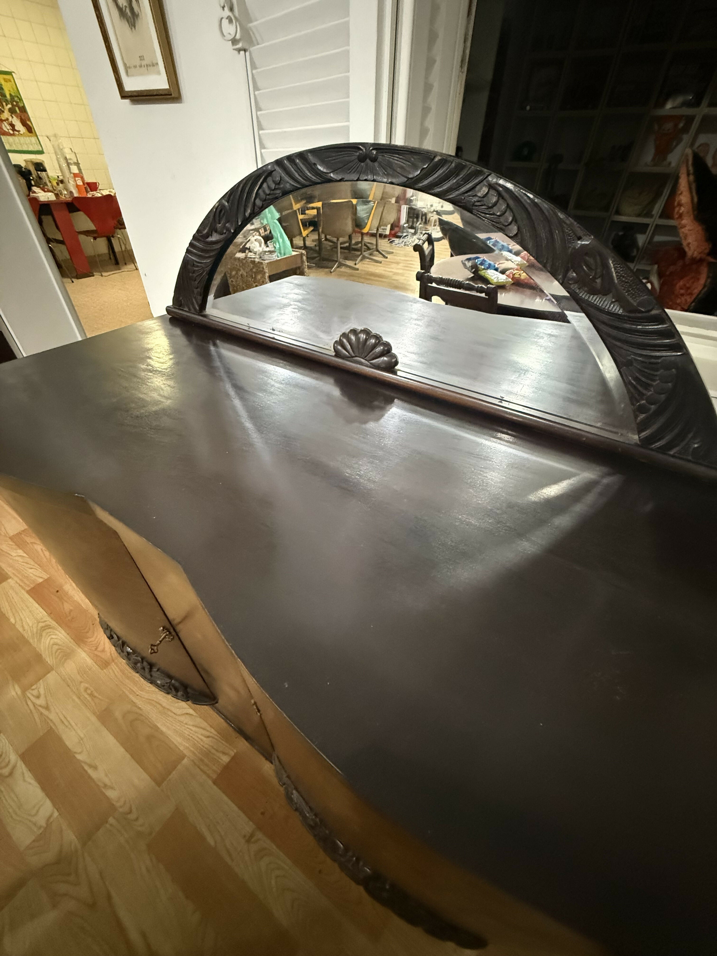 Buffet Art Déco Antigo em Madeira Maciça de Imbuia com Espelho Original