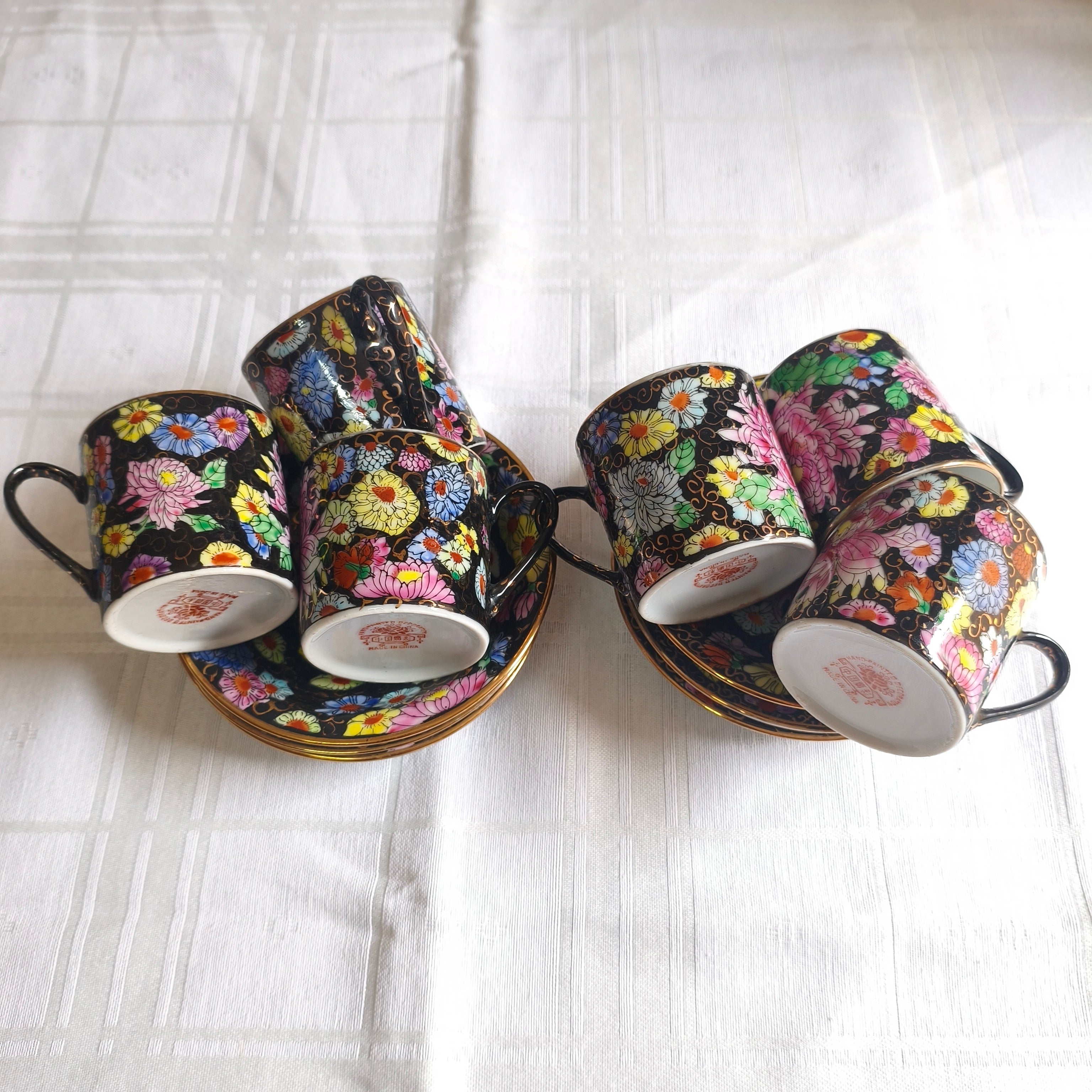 Jogo de café em porcelana chinesa pintado à mão