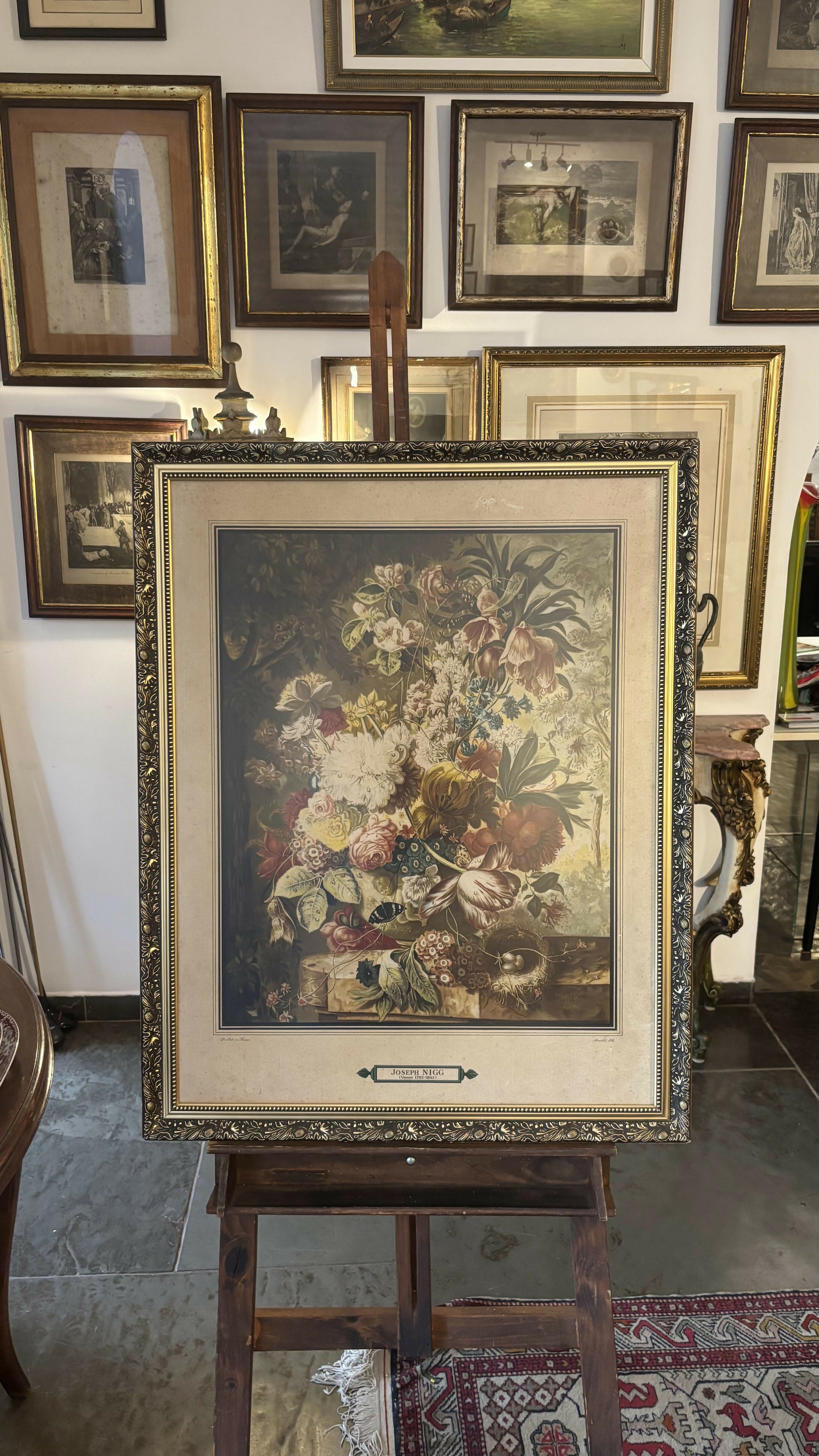 Gravura Floral Antiga com moldura ornamentada