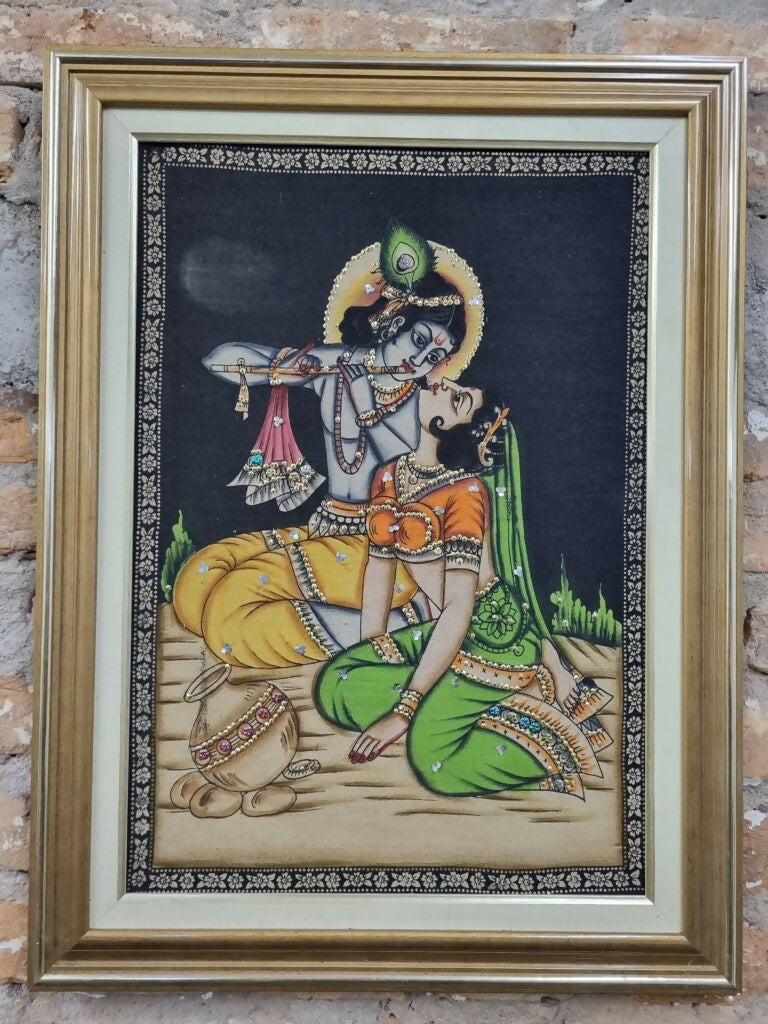 Quadro com Tecido Indiano e moldura em madeira