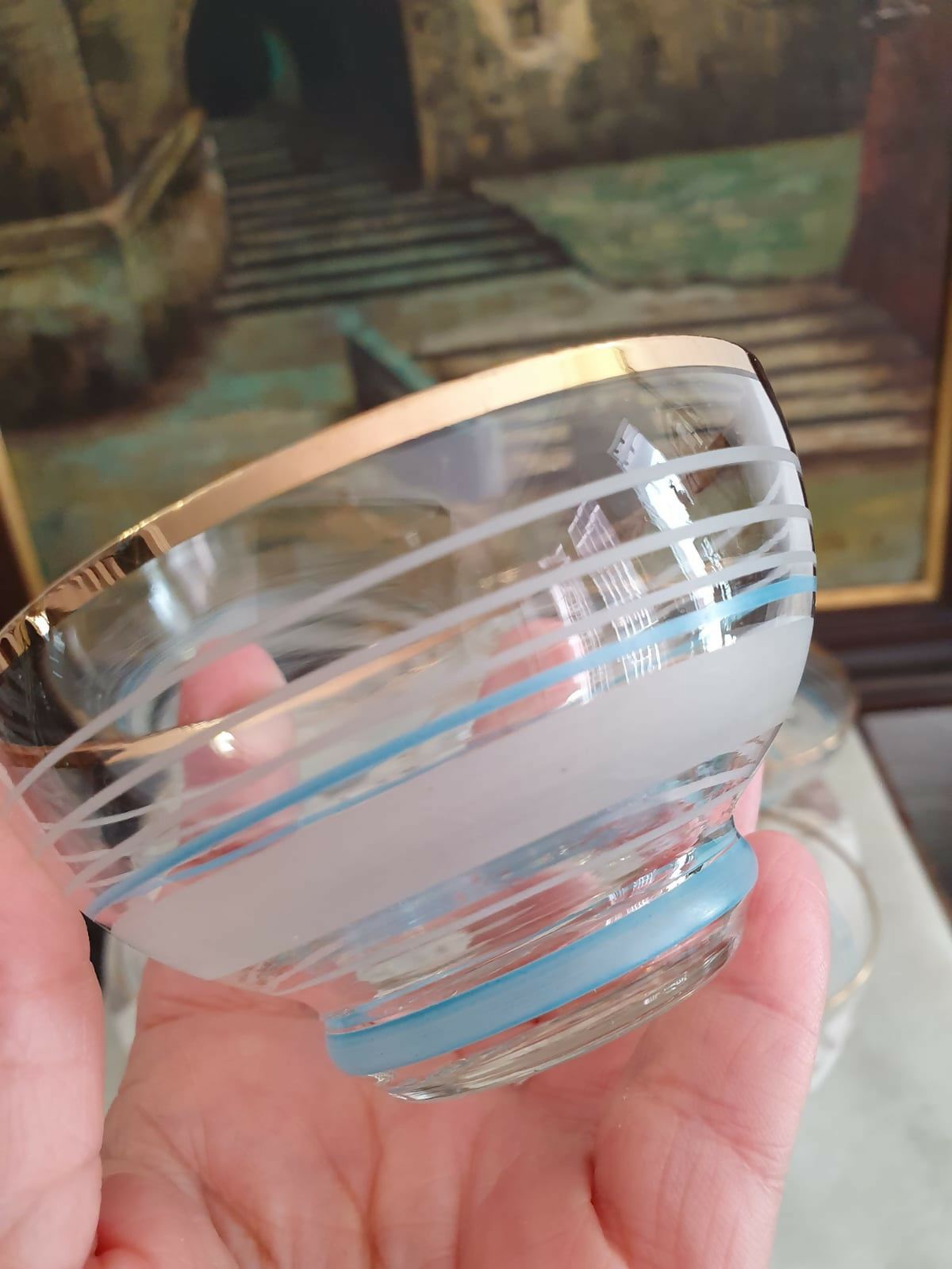 Conjunto para sobremesa com 7 peças em vidro anos 50, impecáveis. Maravilhoso!