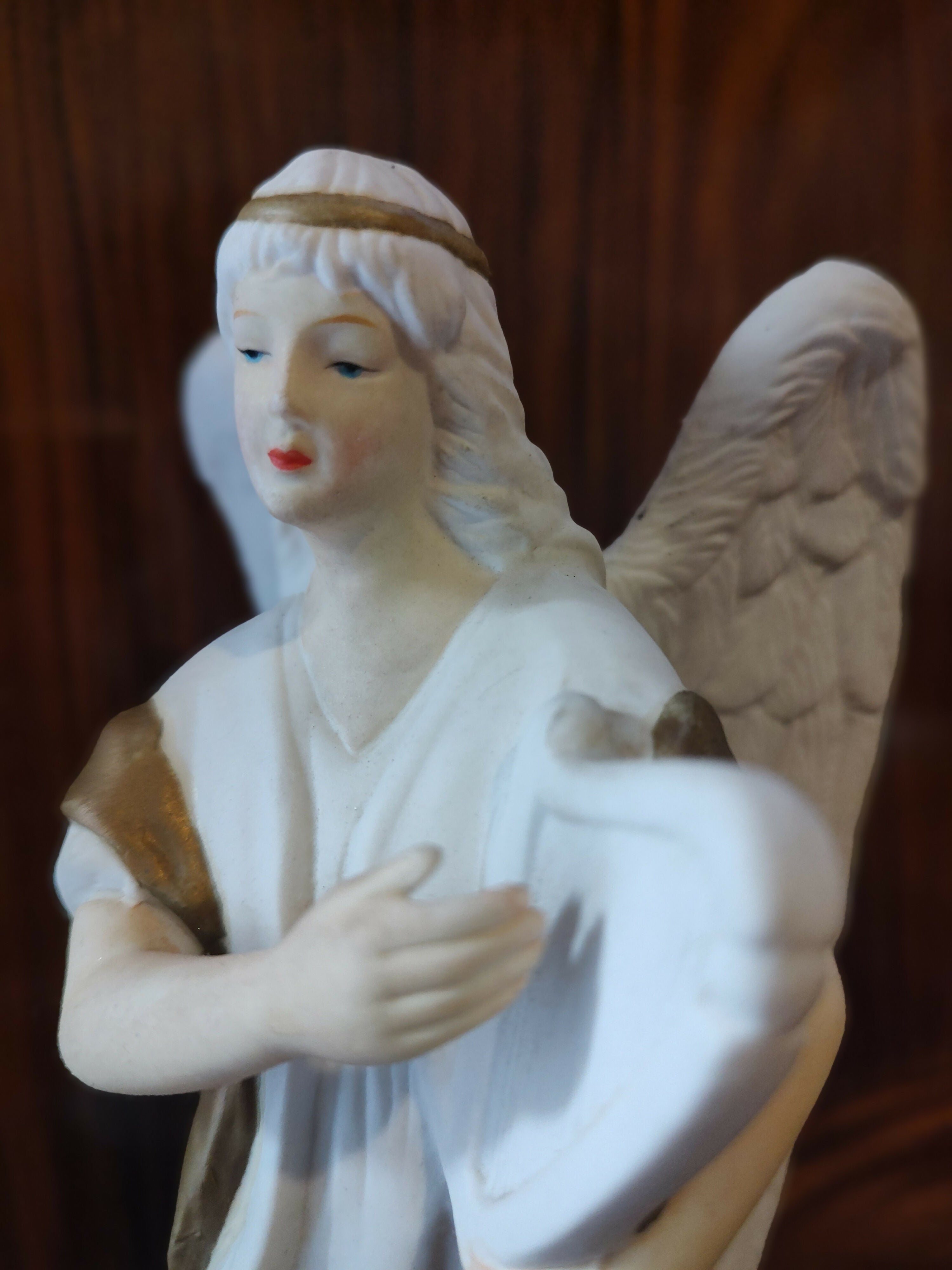 Antiga Luminária de Anjo com Harpa em Porcelana Biscuit - anos 90