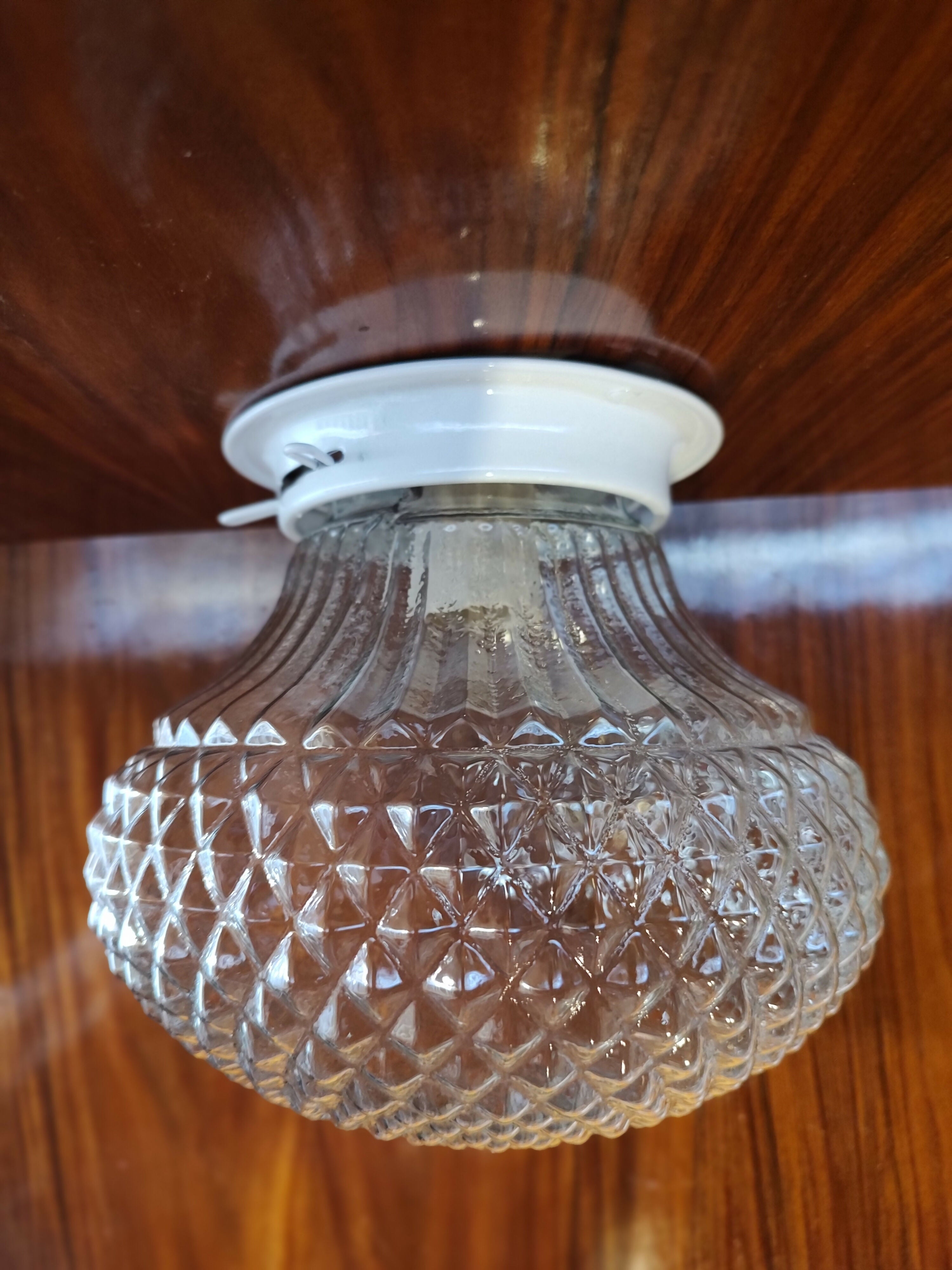 Luminária / Plafon de teto em vidro bico de Jaca em forma de vaso bojudo
