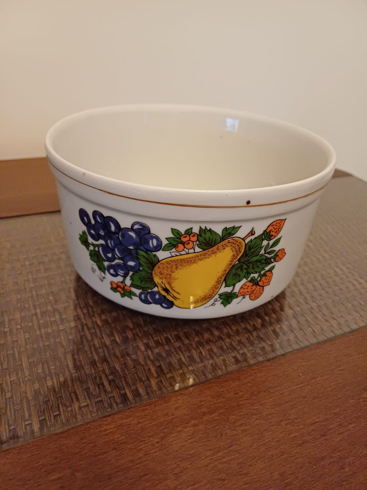 Antiga Tigela / Saladeira De Porcelana Santa Rosa Pedreira - Estampa Frutas - Vintage
