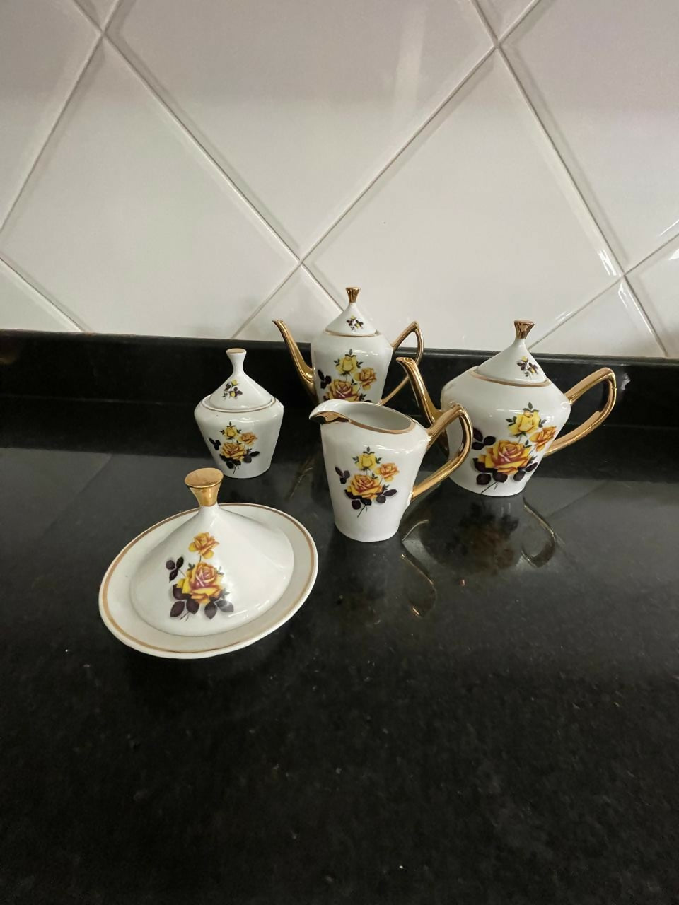 Bule , cremeira e mantegueira Rosas Pozzani