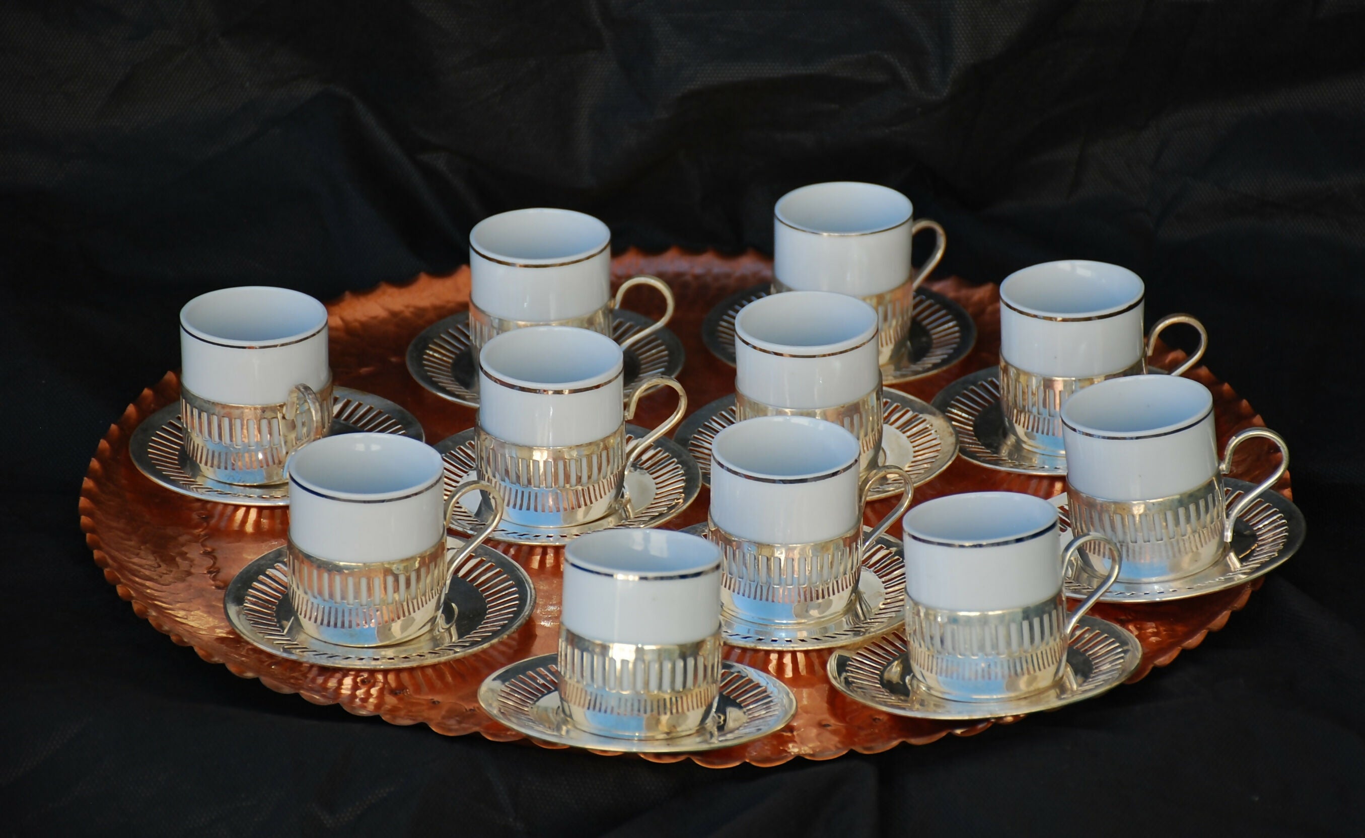 conjunto de cafe pozzani , decada 50 - 60 , suporte prata 11 pçs