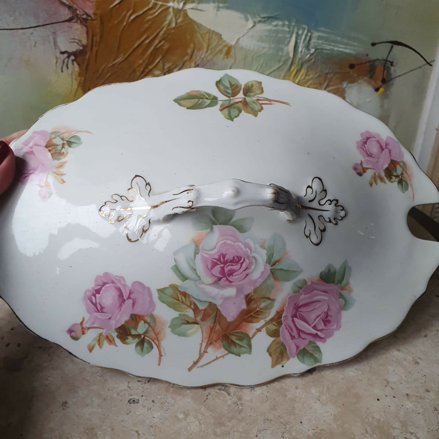 Sopeira inglesa século XIX floral, linda para decoração.
