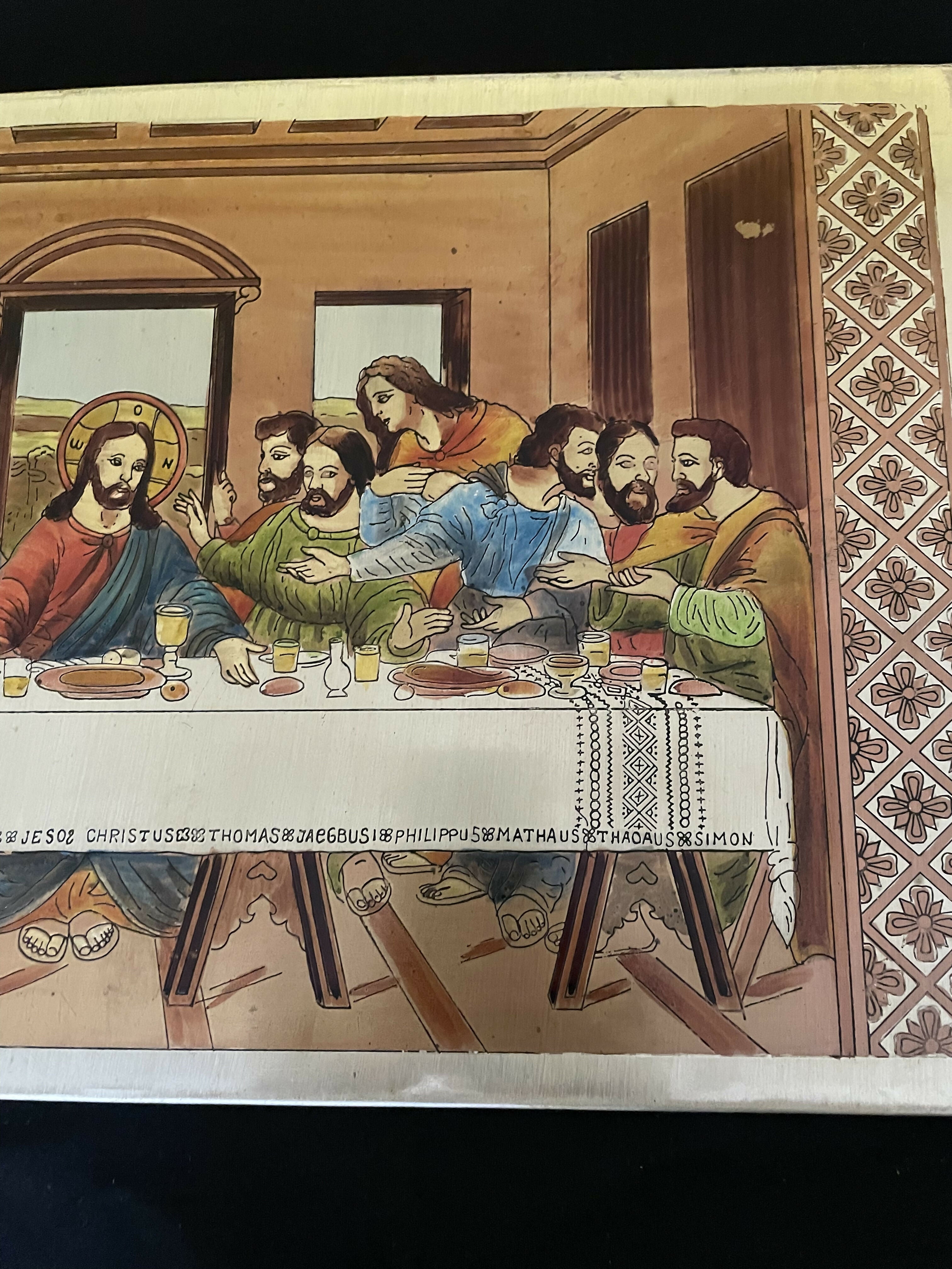 Pintura da Santa Ceia em quadro de metal