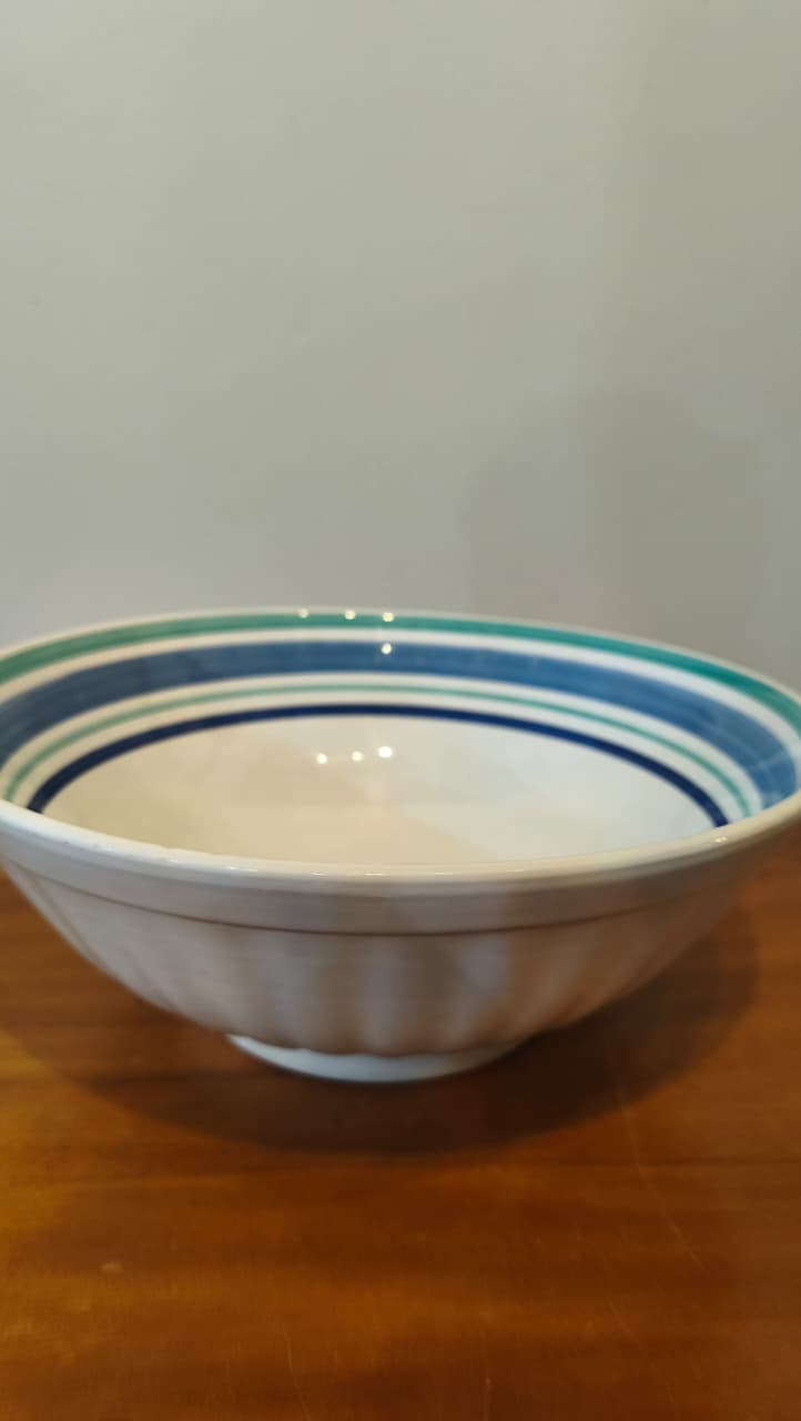 Tigela Italiana La Primula – Cerâmica Esmaltada com listras em Tons De Azul e Verde