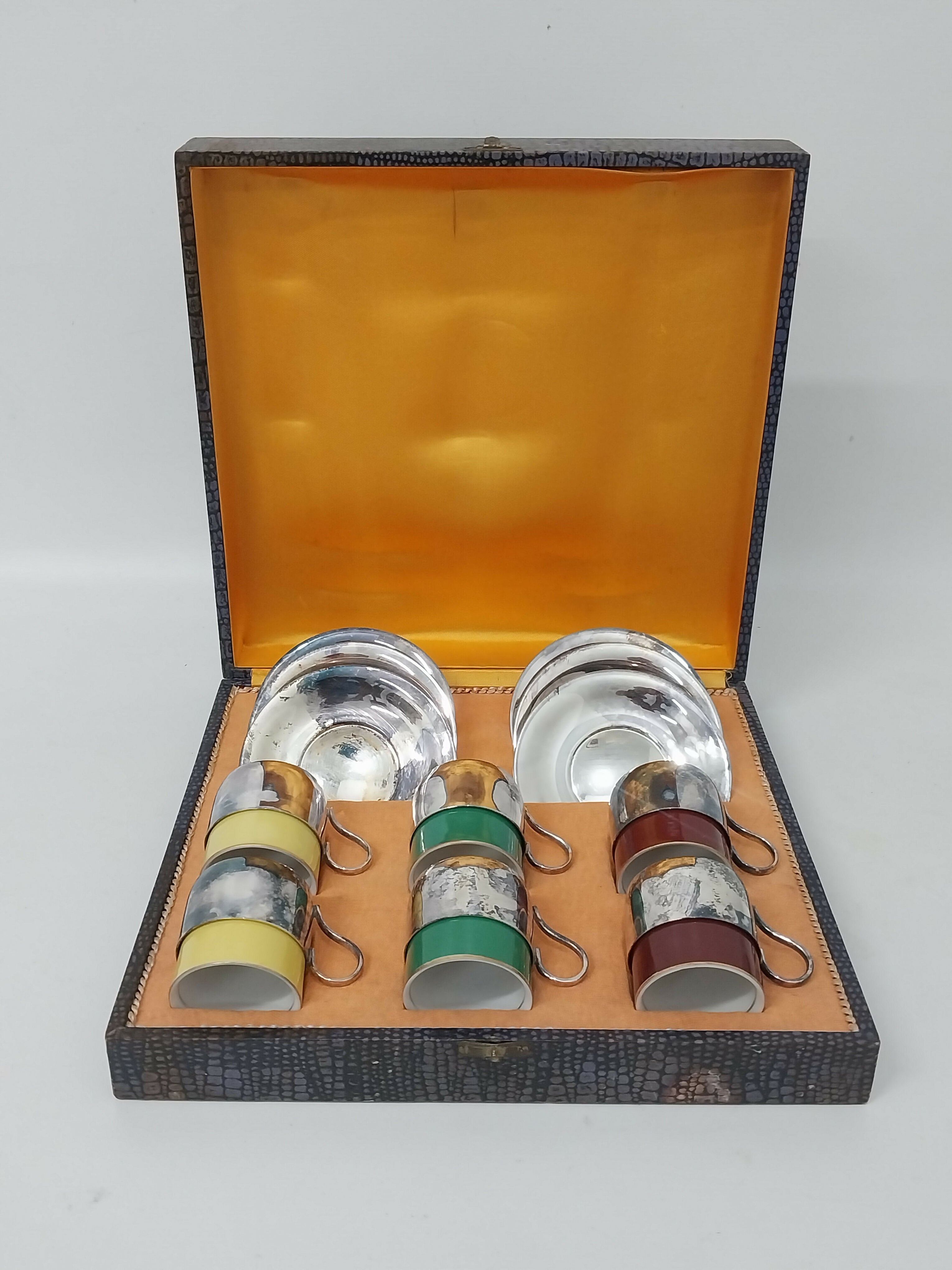 Jogo de Café Antigo Cristofolli Prata 90 com Porcelana Mauá