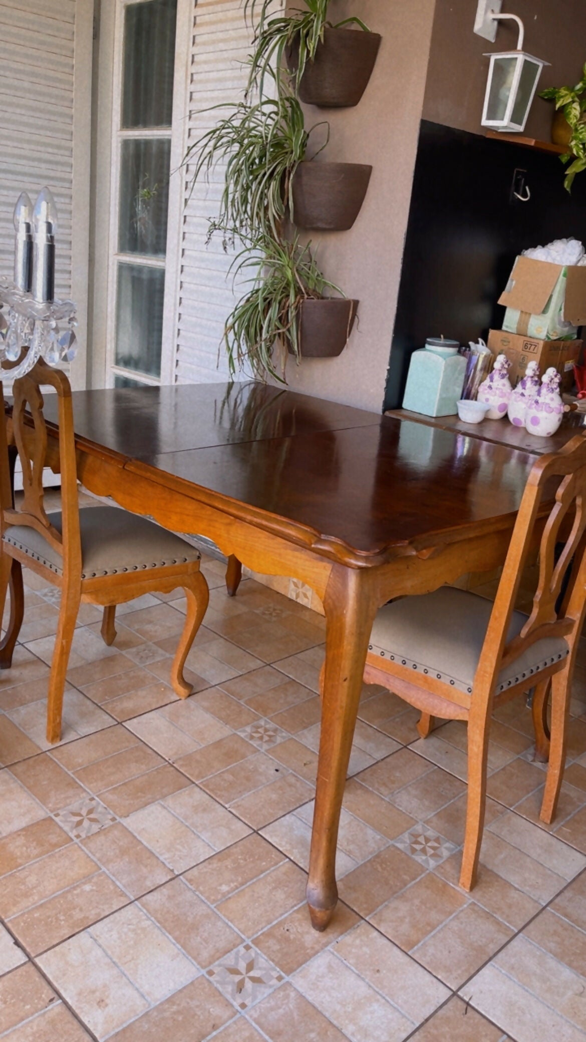 Mesa madeira clássica Chipandelle estilo Luís XV 1,30 fechada 1,90 aberta com aumento