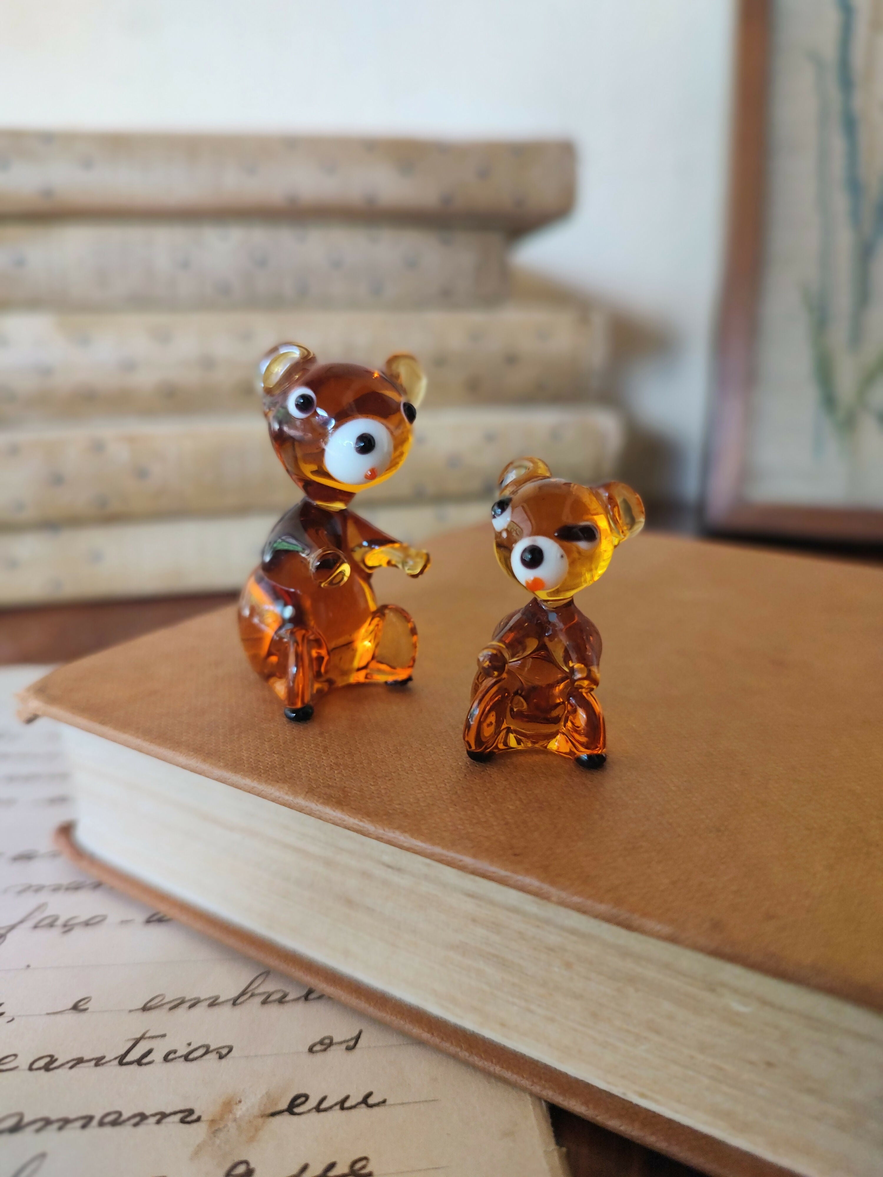 Par de Miniaturas de Ursos modelados em Murano